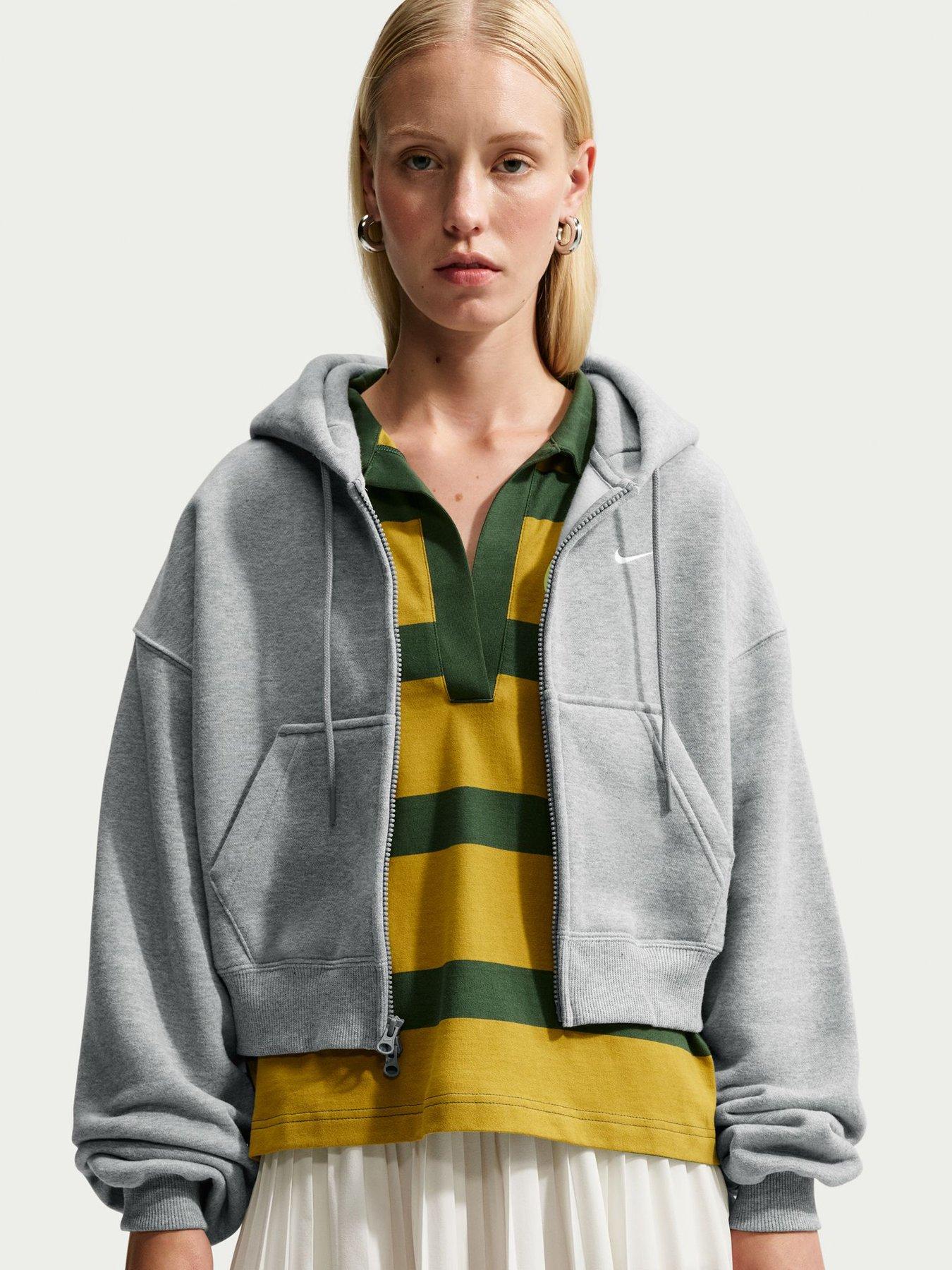 Nike Womens Studio Fleece Oversized Crop Full Zip Hoodie - Grey