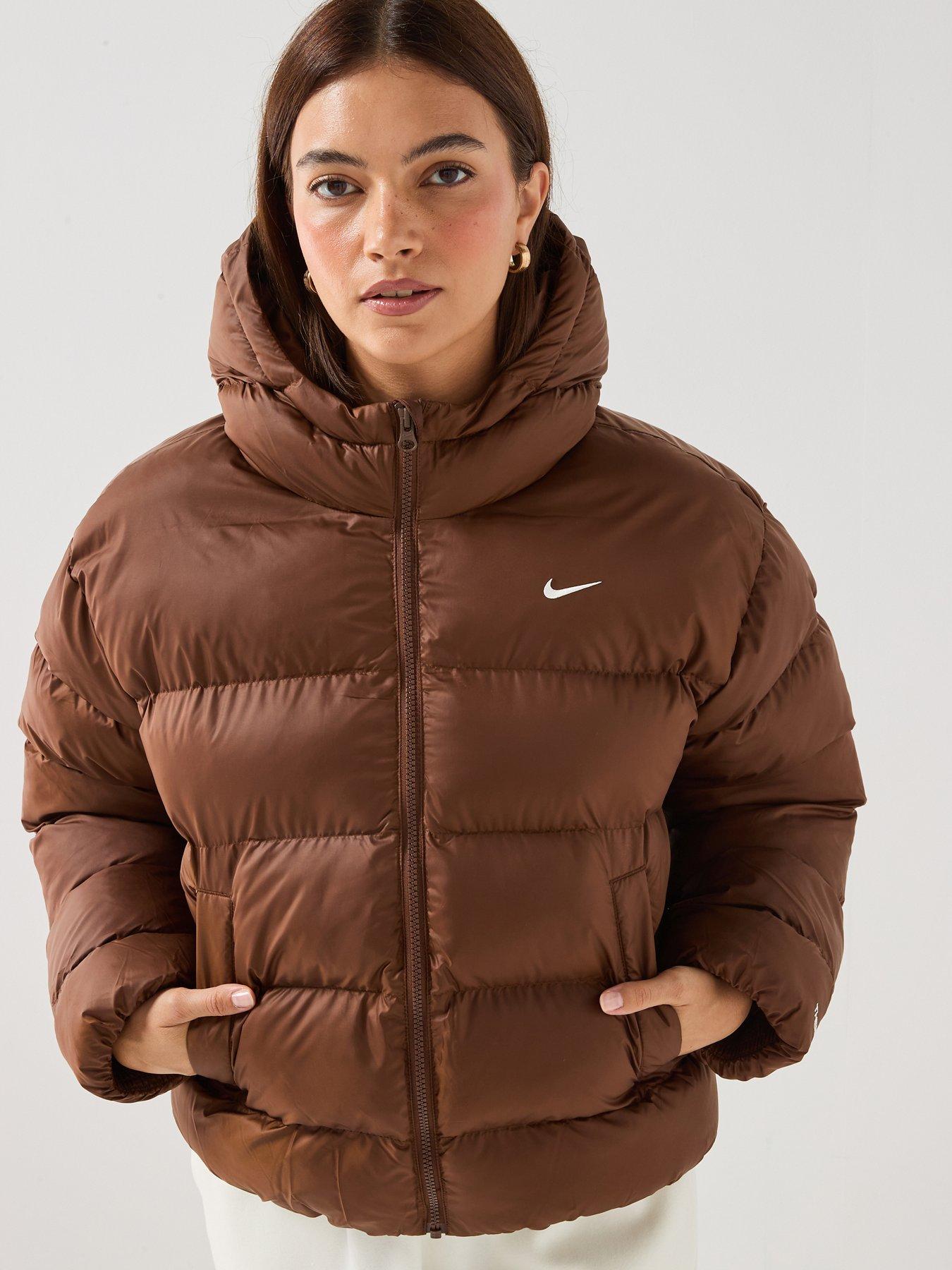 Image 1 of 7 of Nike Womens Classic Padded Hooded Full Zip Jacket - Brown