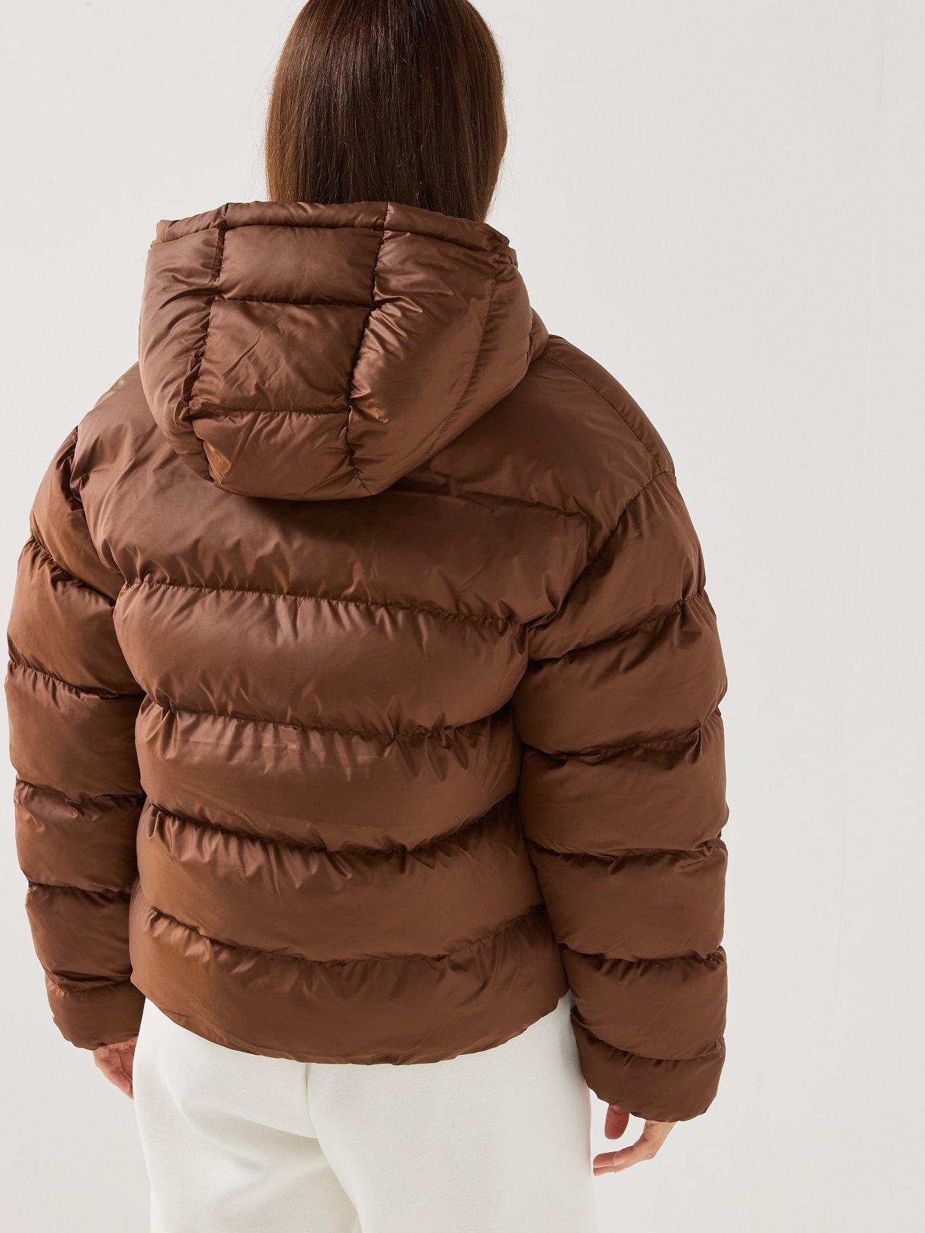Image 2 of 7 of Nike Womens Classic Padded Hooded Full Zip Jacket - Brown