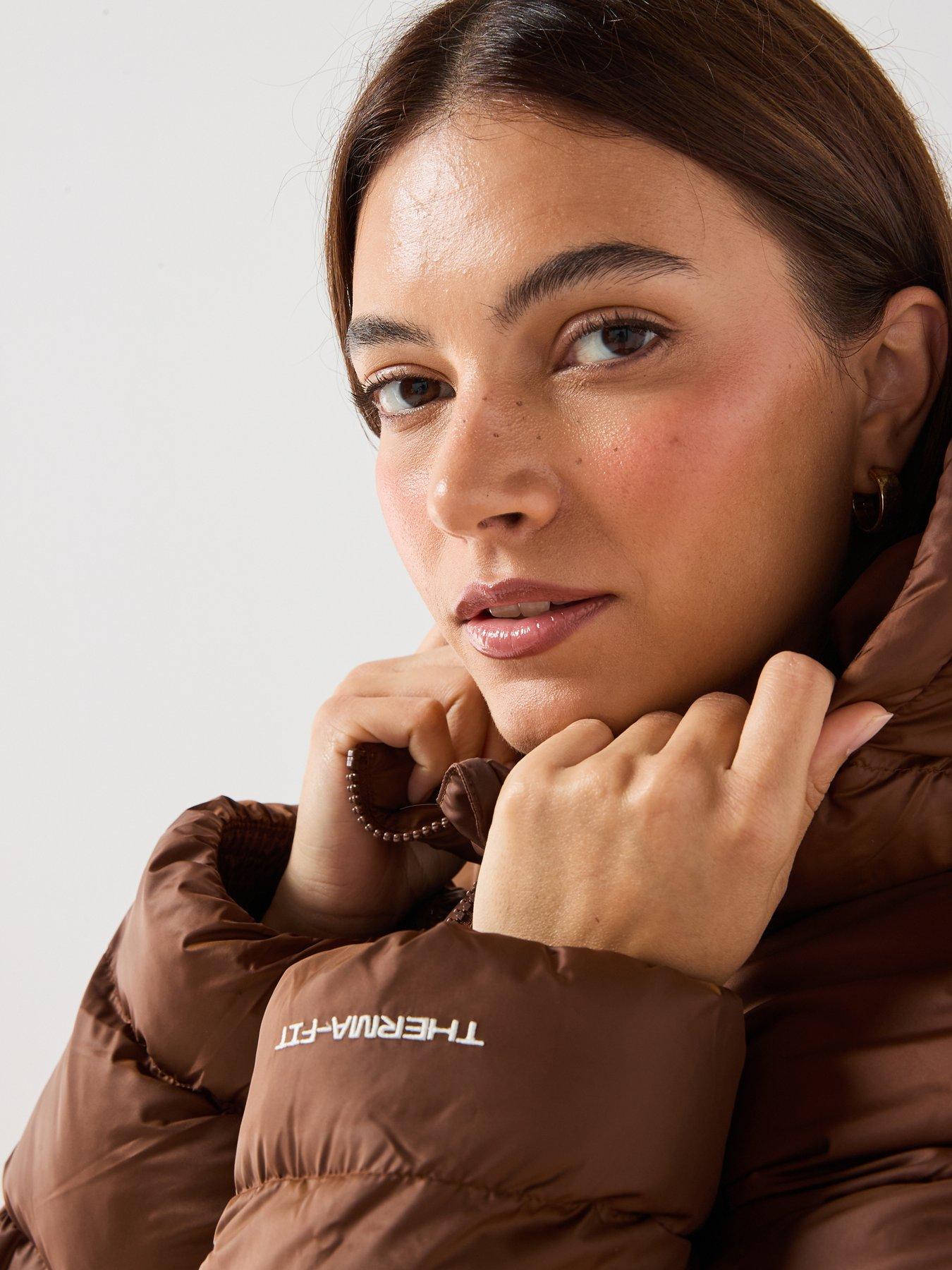 Image 4 of 7 of Nike Womens Classic Padded Hooded Full Zip Jacket - Brown