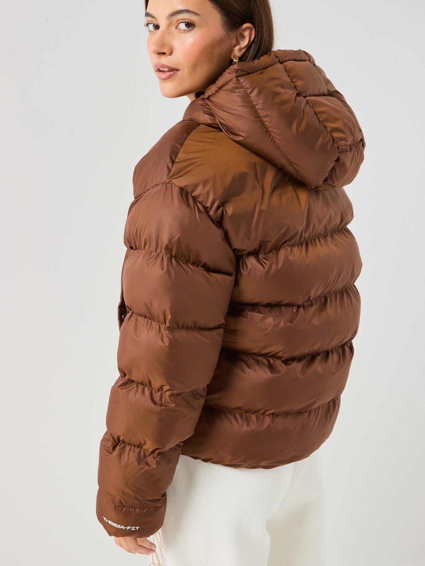 Image 5 of 7 of Nike Womens Classic Padded Hooded Full Zip Jacket - Brown