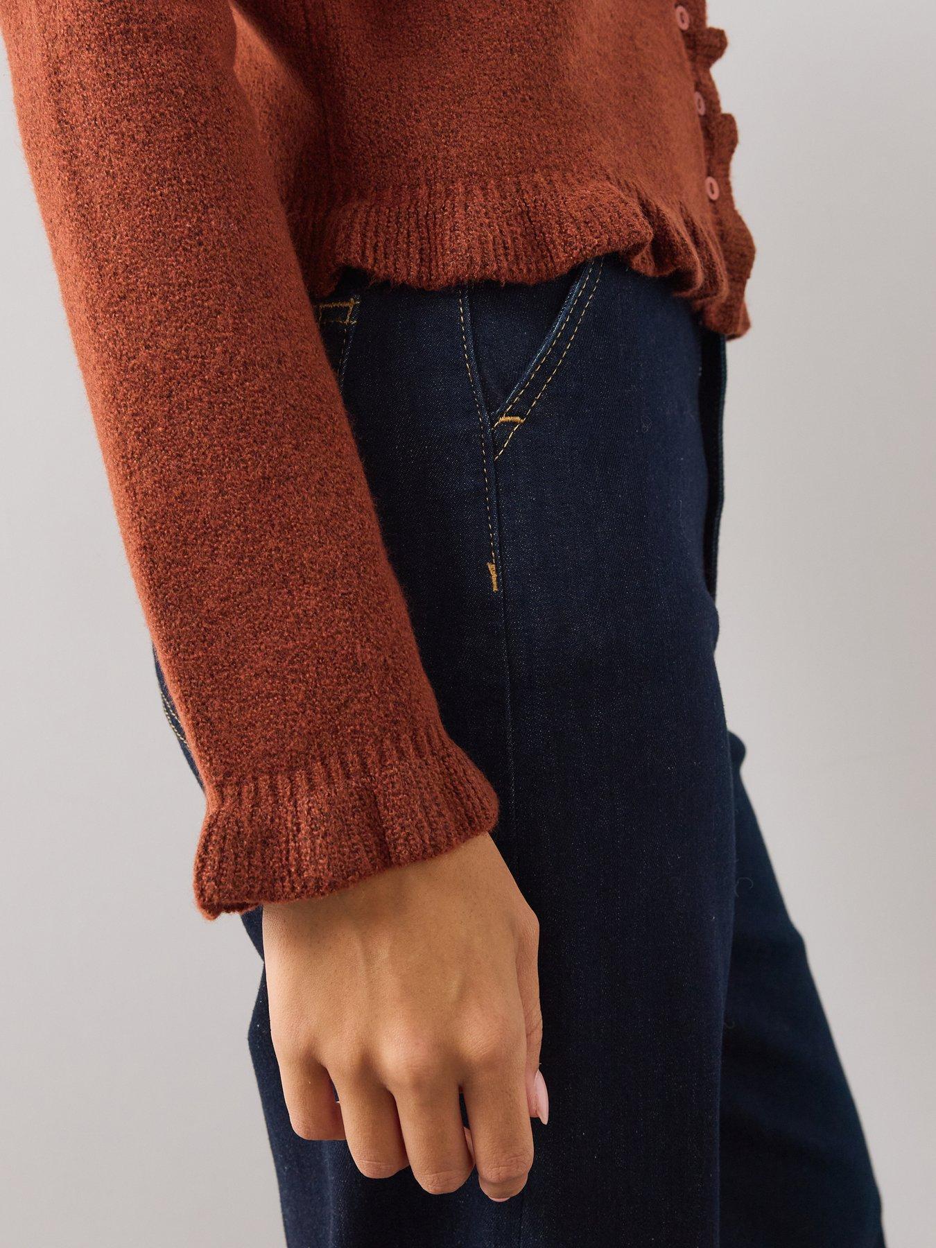 Image 5 of 6 of The Very Collection Womens Cosy Yarn Frill Button Front Cardigan - Brown