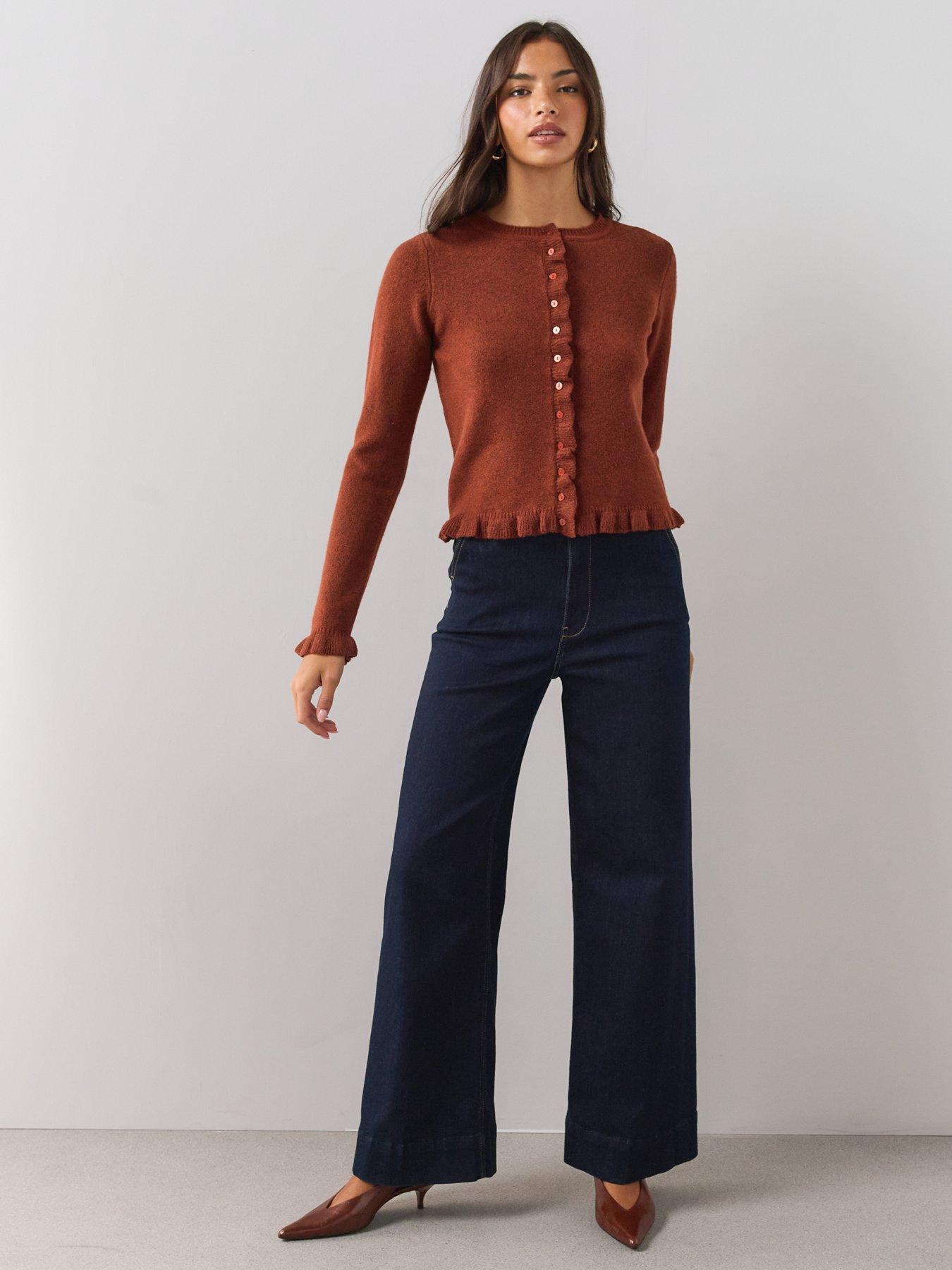 Image 6 of 6 of The Very Collection Womens Cosy Yarn Frill Button Front Cardigan - Brown