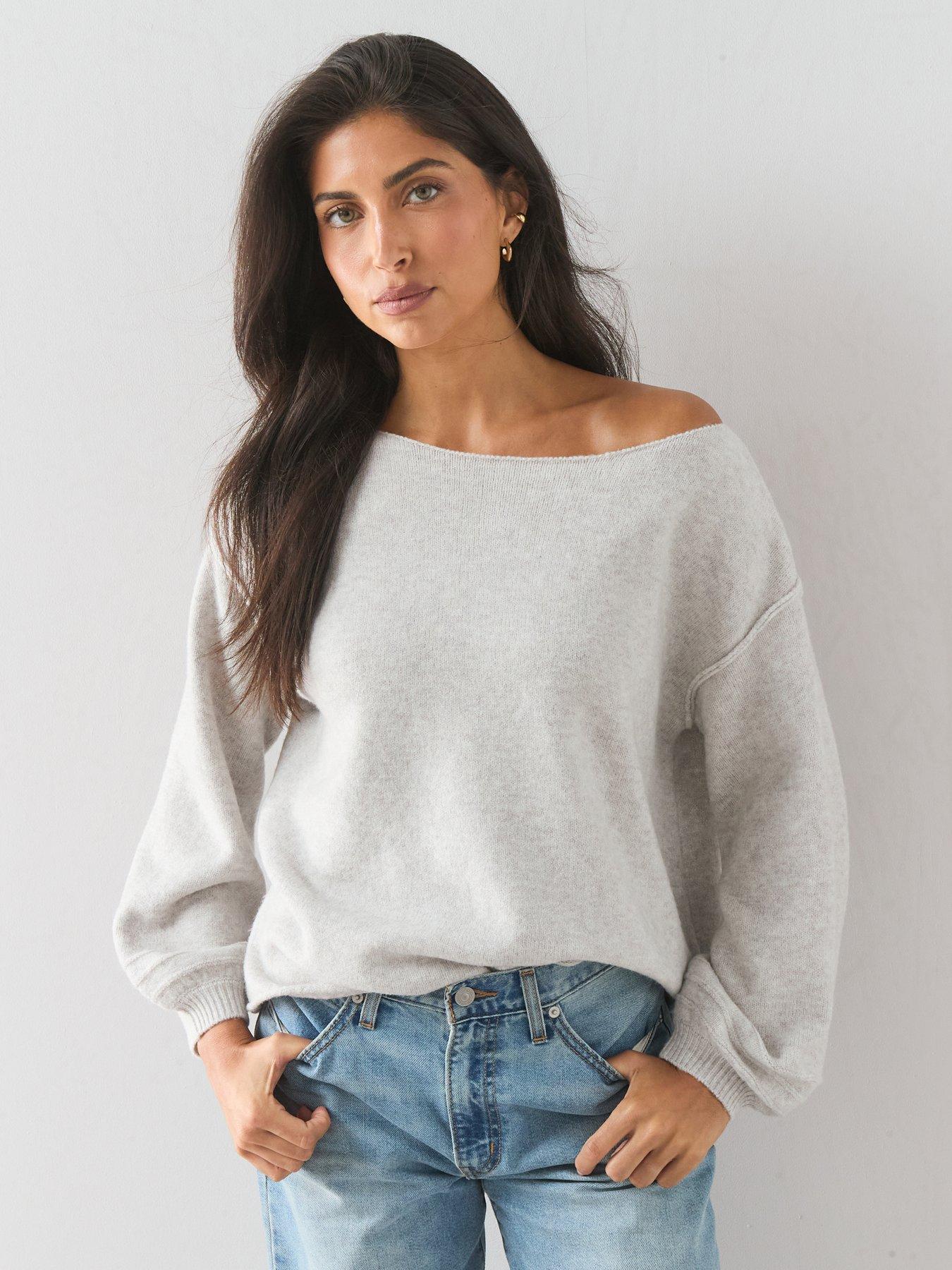The Very Collection Cosy Yarn Off Shoulder Jumper With Wool - Light Grey