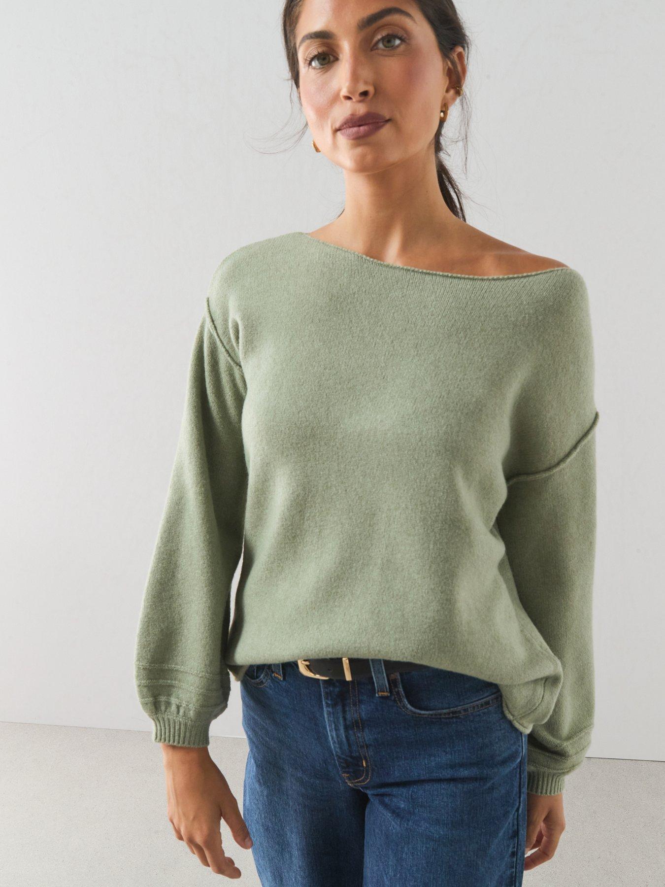 The Very Collection Cosy Yarn Off Shoulder Jumper With Wool - Green