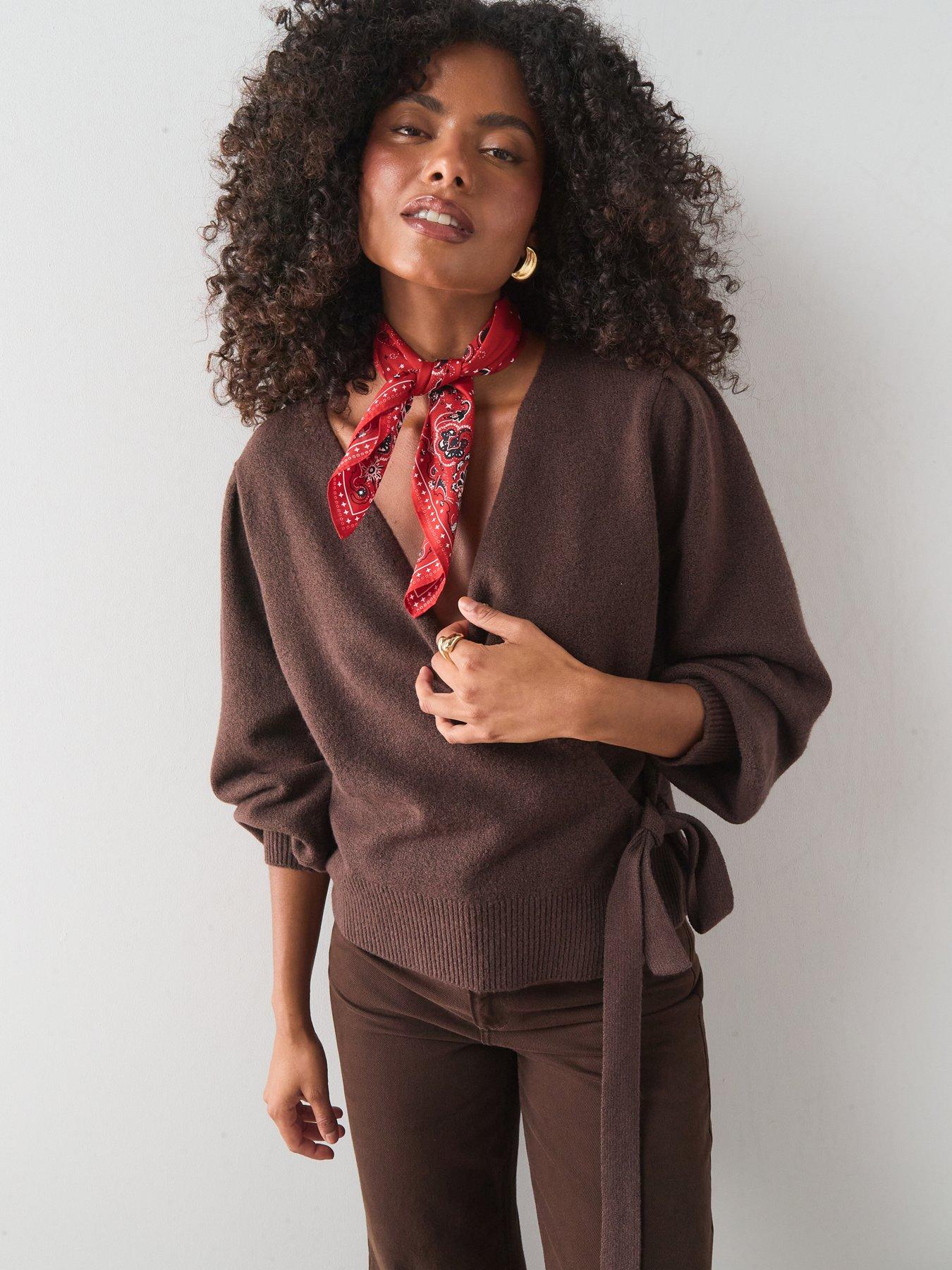 The Very Collection Cosy Yarn Wrap Cardigan With Wool - Chocolate