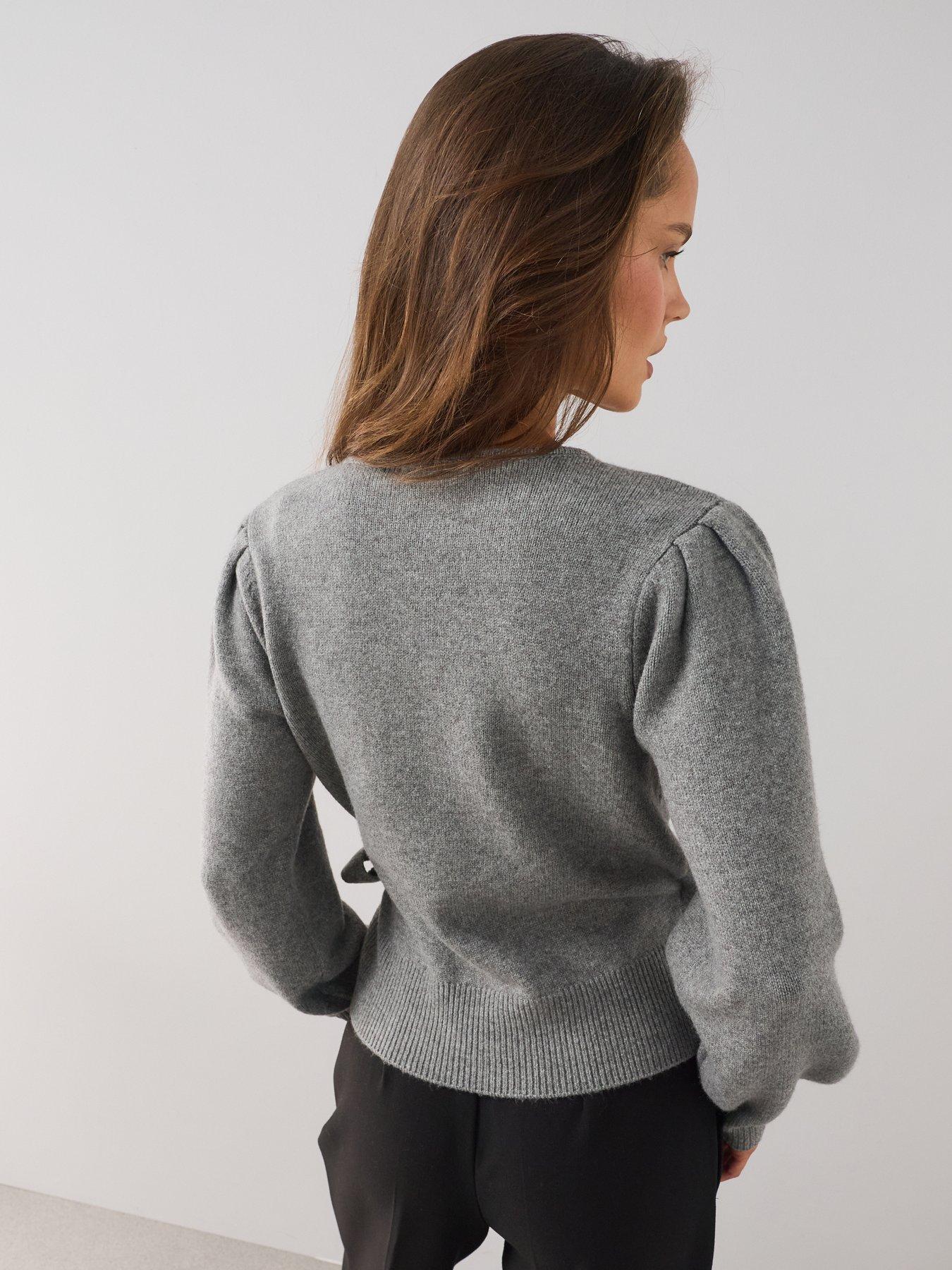 Image 2 of 6 of The Very Collection Cosy Yarn Wrap Cardigan With Wool - Grey