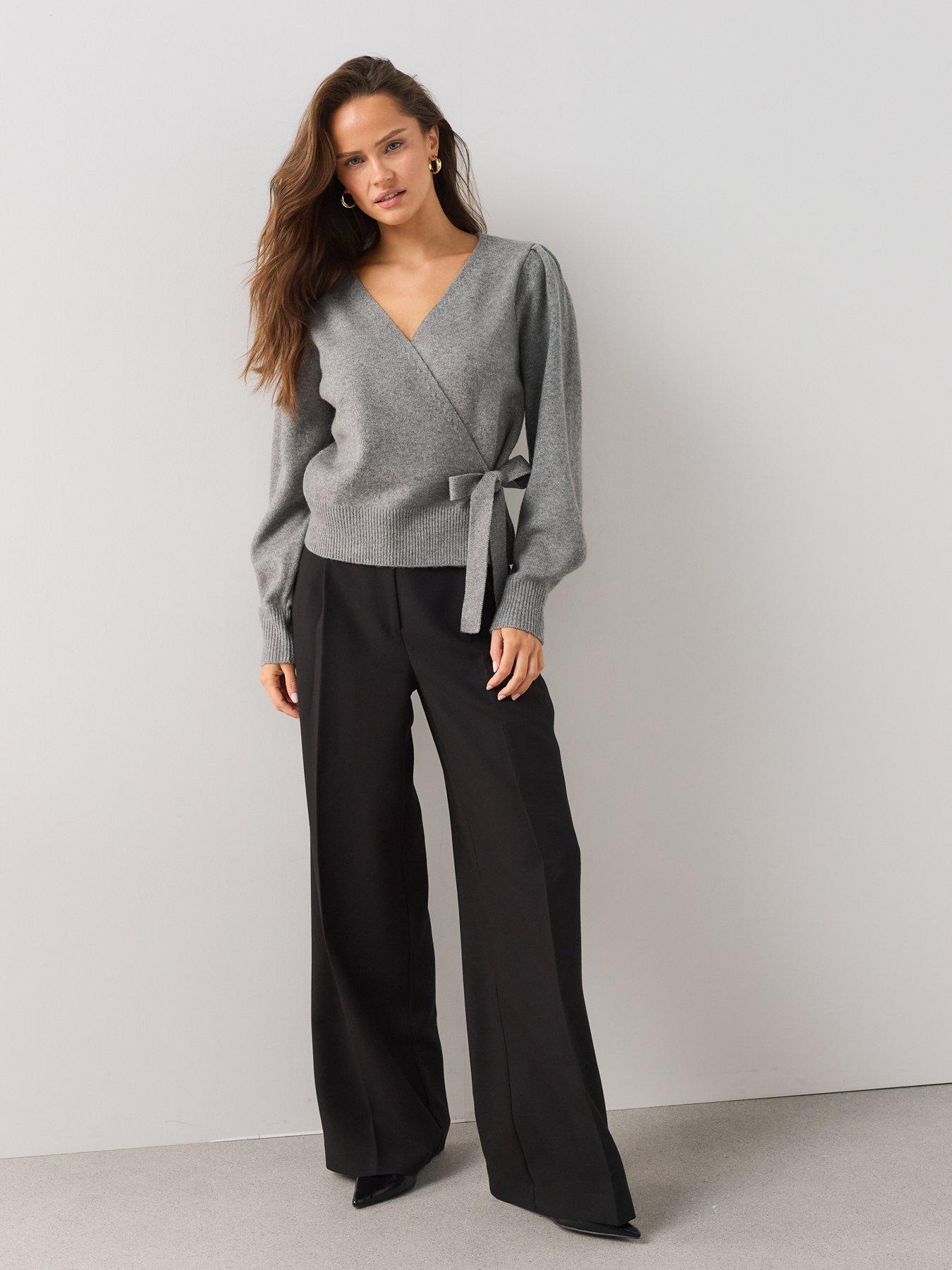 Image 3 of 6 of The Very Collection Cosy Yarn Wrap Cardigan With Wool - Grey