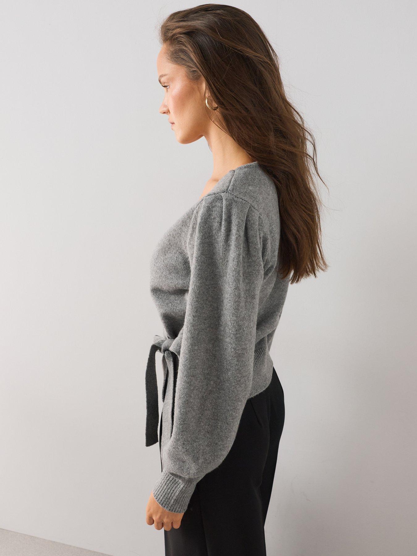 Image 4 of 6 of The Very Collection Cosy Yarn Wrap Cardigan With Wool - Grey