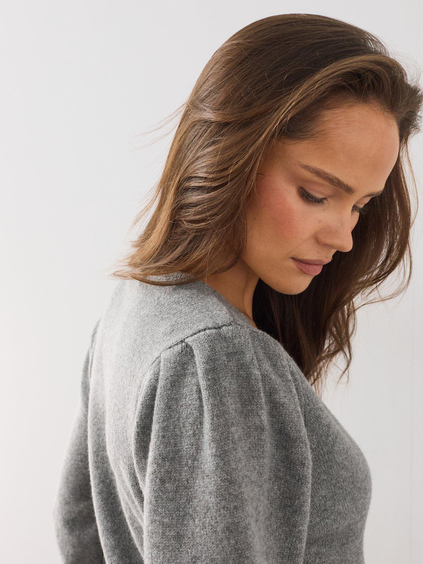 Image 6 of 6 of The Very Collection Cosy Yarn Wrap Cardigan With Wool - Grey