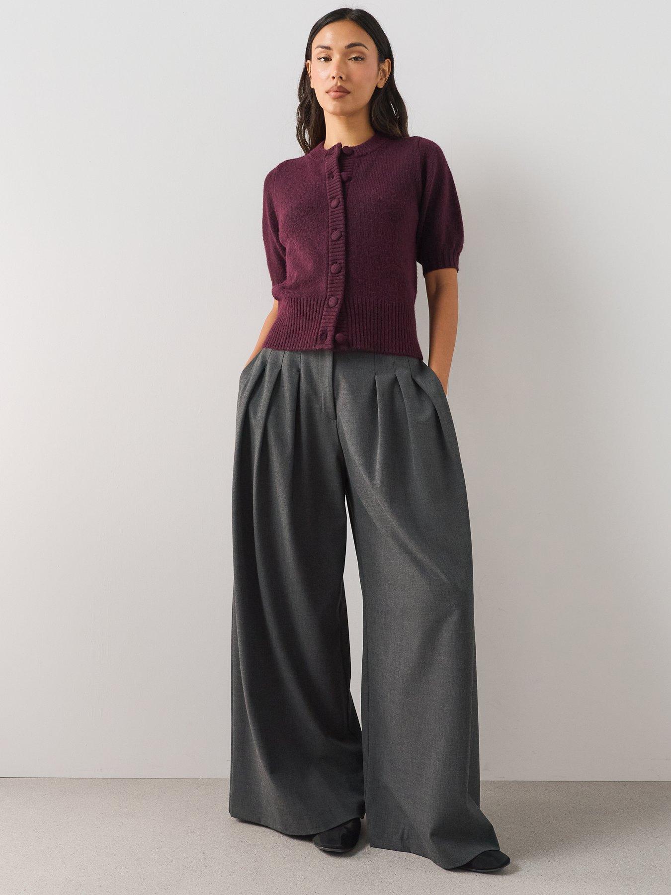 Image 3 of 7 of The Very Collection Timeless Yarn Short Sleeve Puff Sleeve Cardigan - Plum
