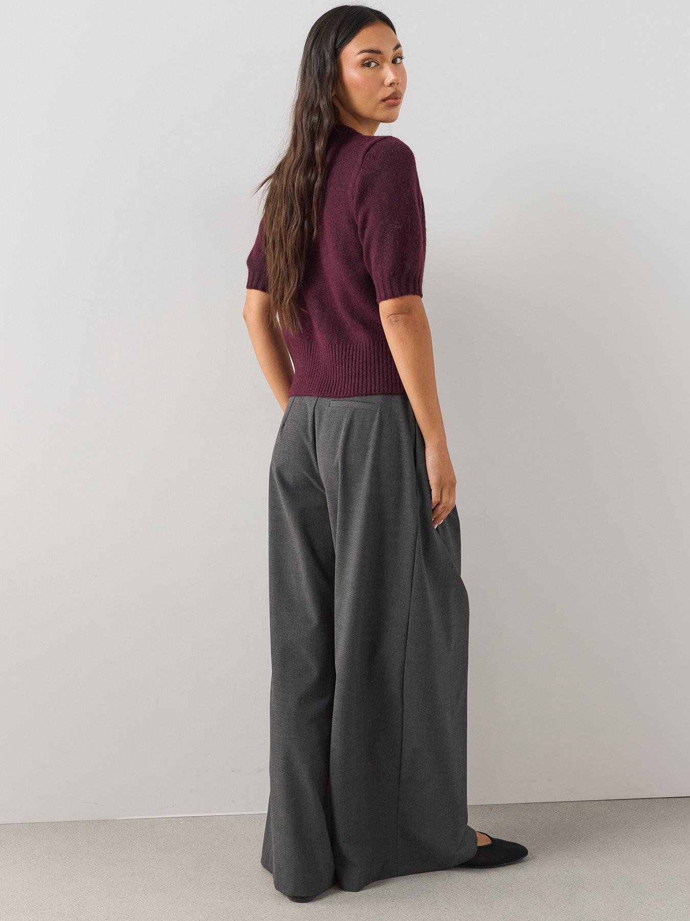 Image 6 of 7 of The Very Collection Timeless Yarn Short Sleeve Puff Sleeve Cardigan - Plum
