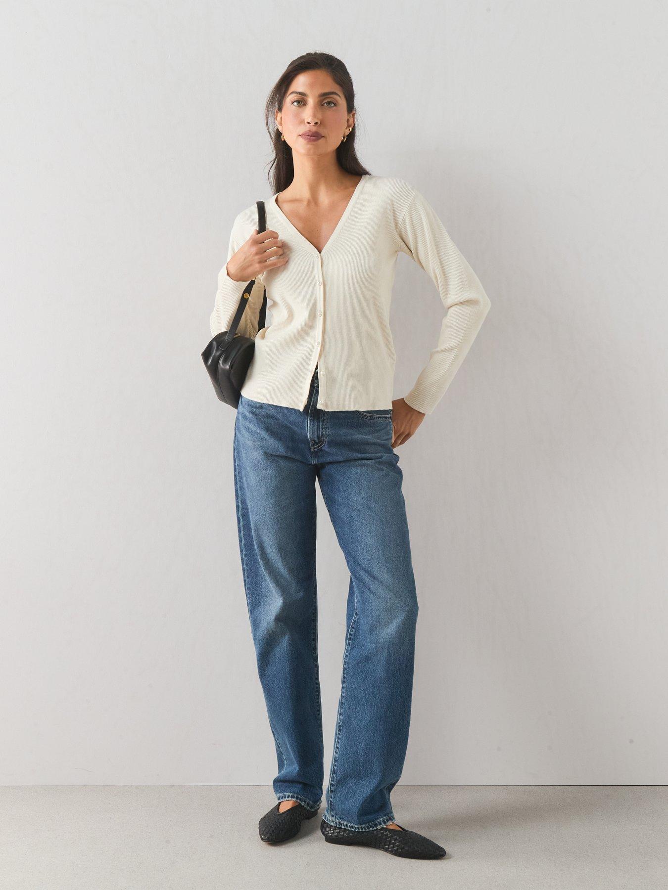 Image 3 of 7 of The Very Collection Classic Comfort V Neck Cardigan With Pearl Button - Cream