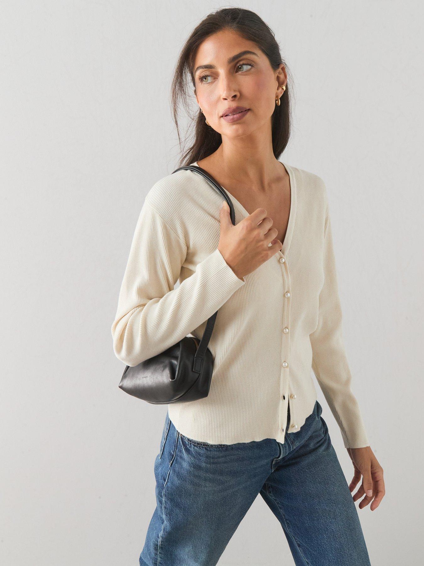 Image 5 of 7 of The Very Collection Classic Comfort V Neck Cardigan With Pearl Button - Cream