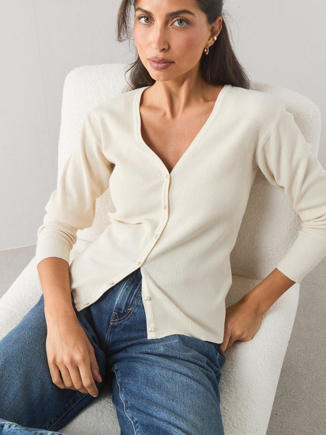 Image 6 of 7 of The Very Collection Classic Comfort V Neck Cardigan With Pearl Button - Cream