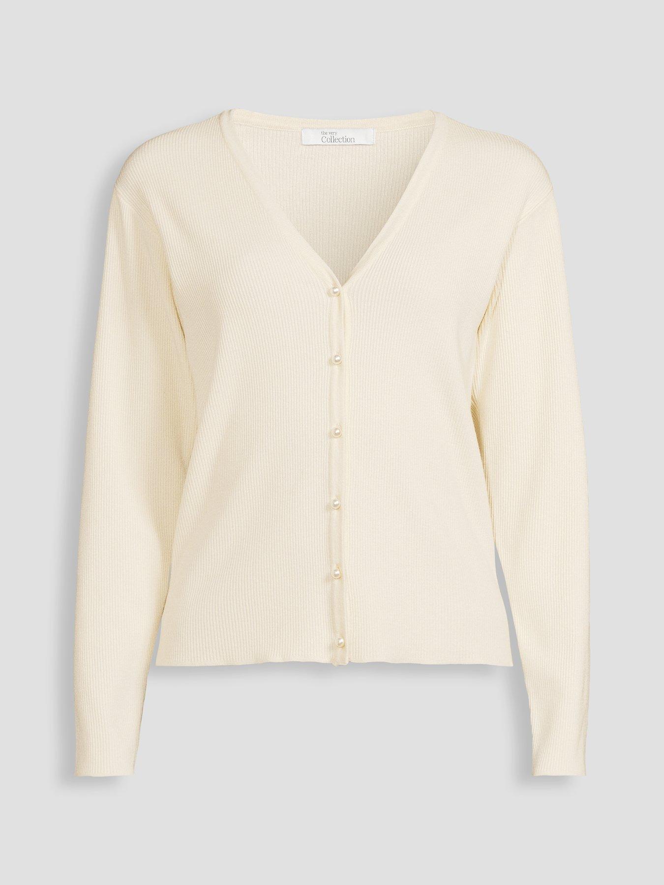 Image 7 of 7 of The Very Collection Classic Comfort V Neck Cardigan With Pearl Button - Cream