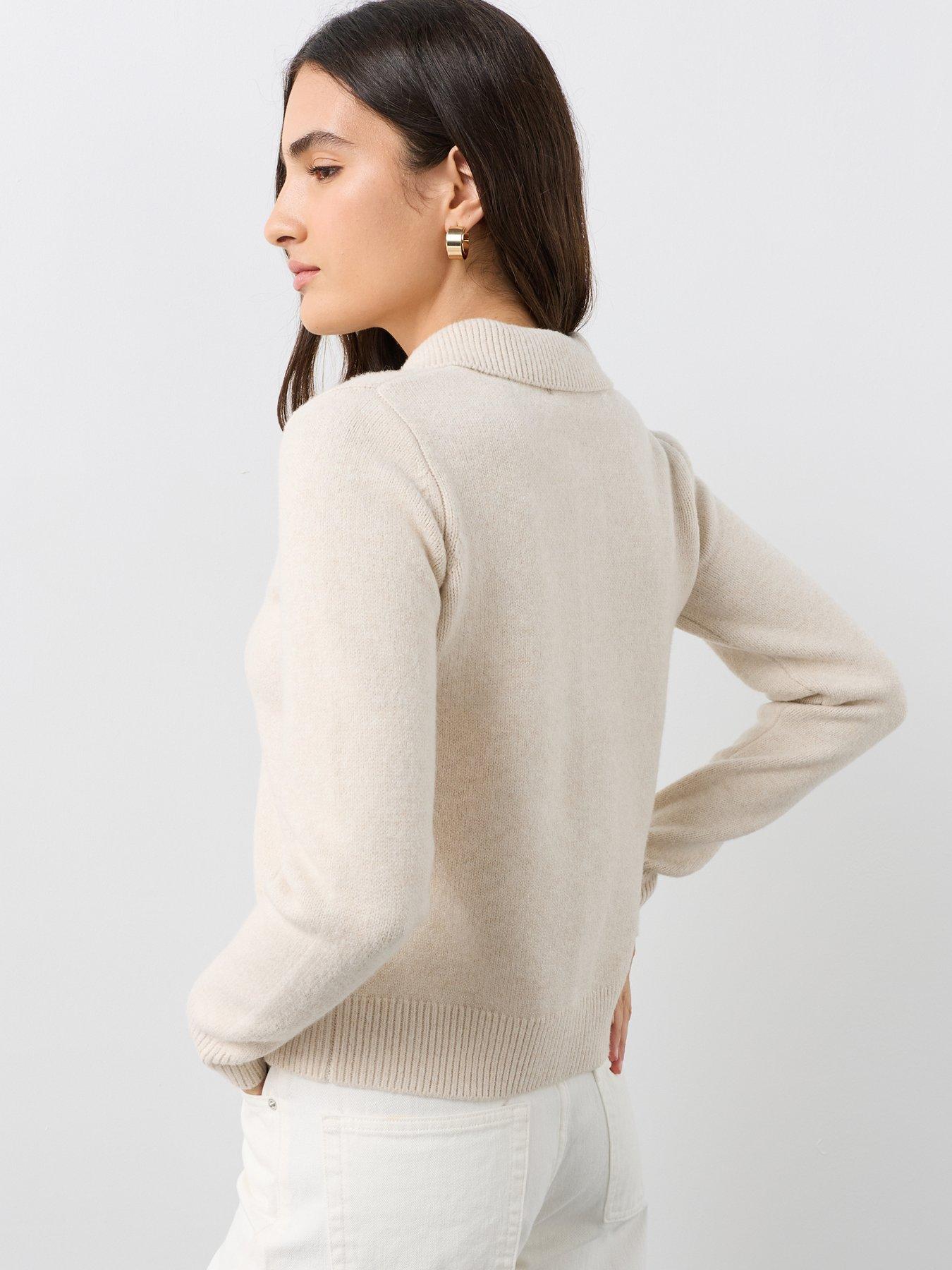 Image 2 of 6 of The Very Collection Cosy Yarn Collared Button Down Cardigan With Wool - Cream