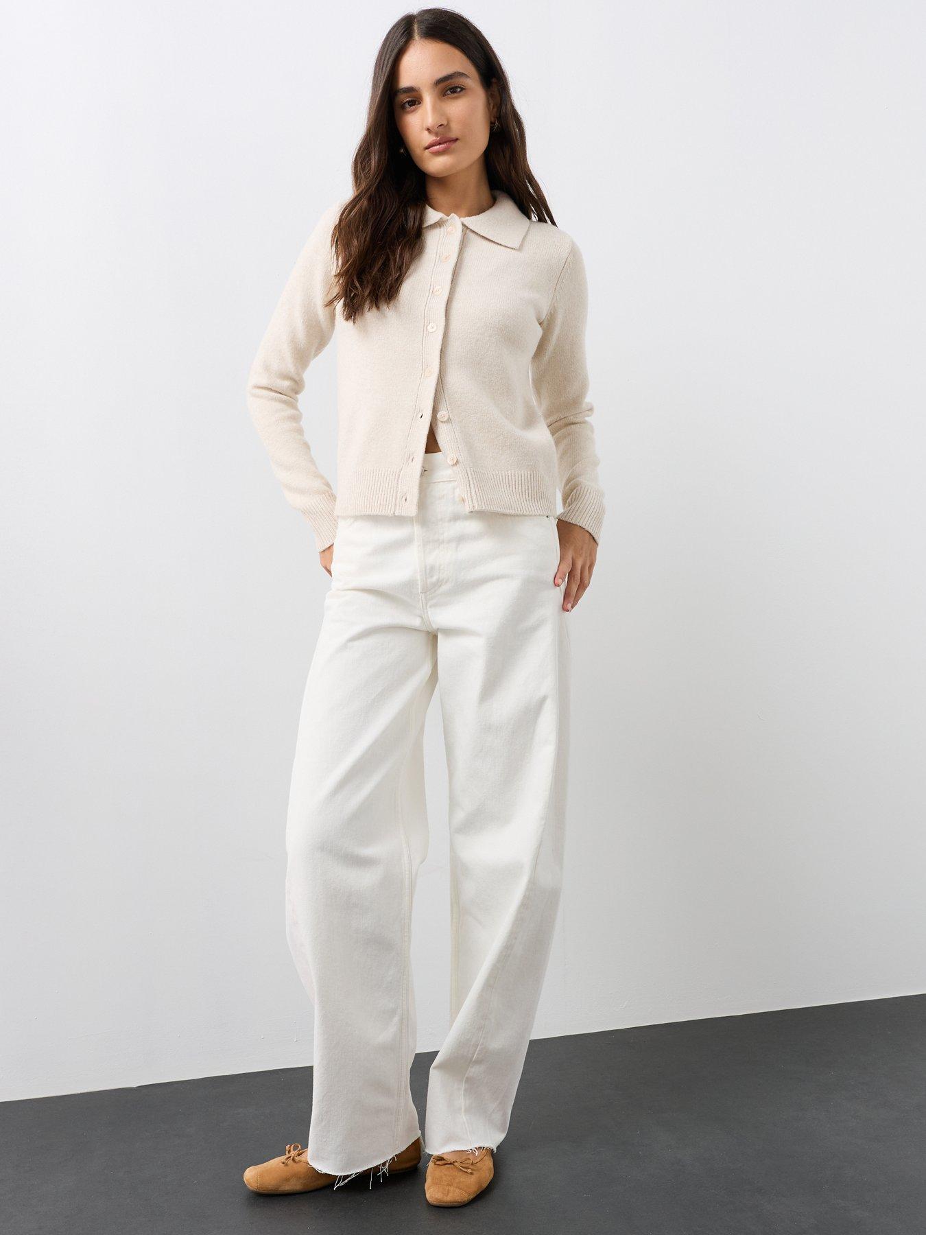 Image 3 of 6 of The Very Collection Cosy Yarn Collared Button Down Cardigan With Wool - Cream