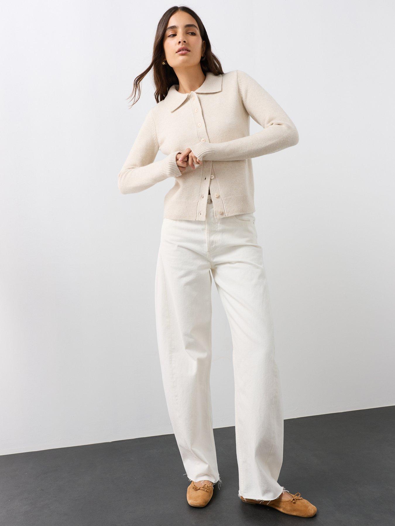Image 4 of 6 of The Very Collection Cosy Yarn Collared Button Down Cardigan With Wool - Cream