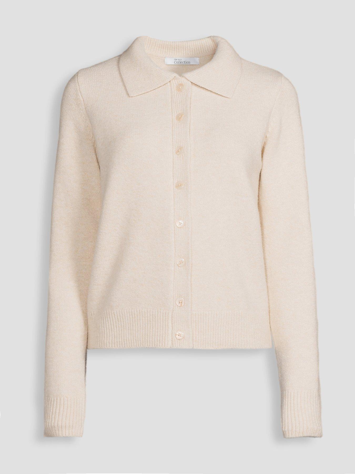 Image 6 of 6 of The Very Collection Cosy Yarn Collared Button Down Cardigan With Wool - Cream