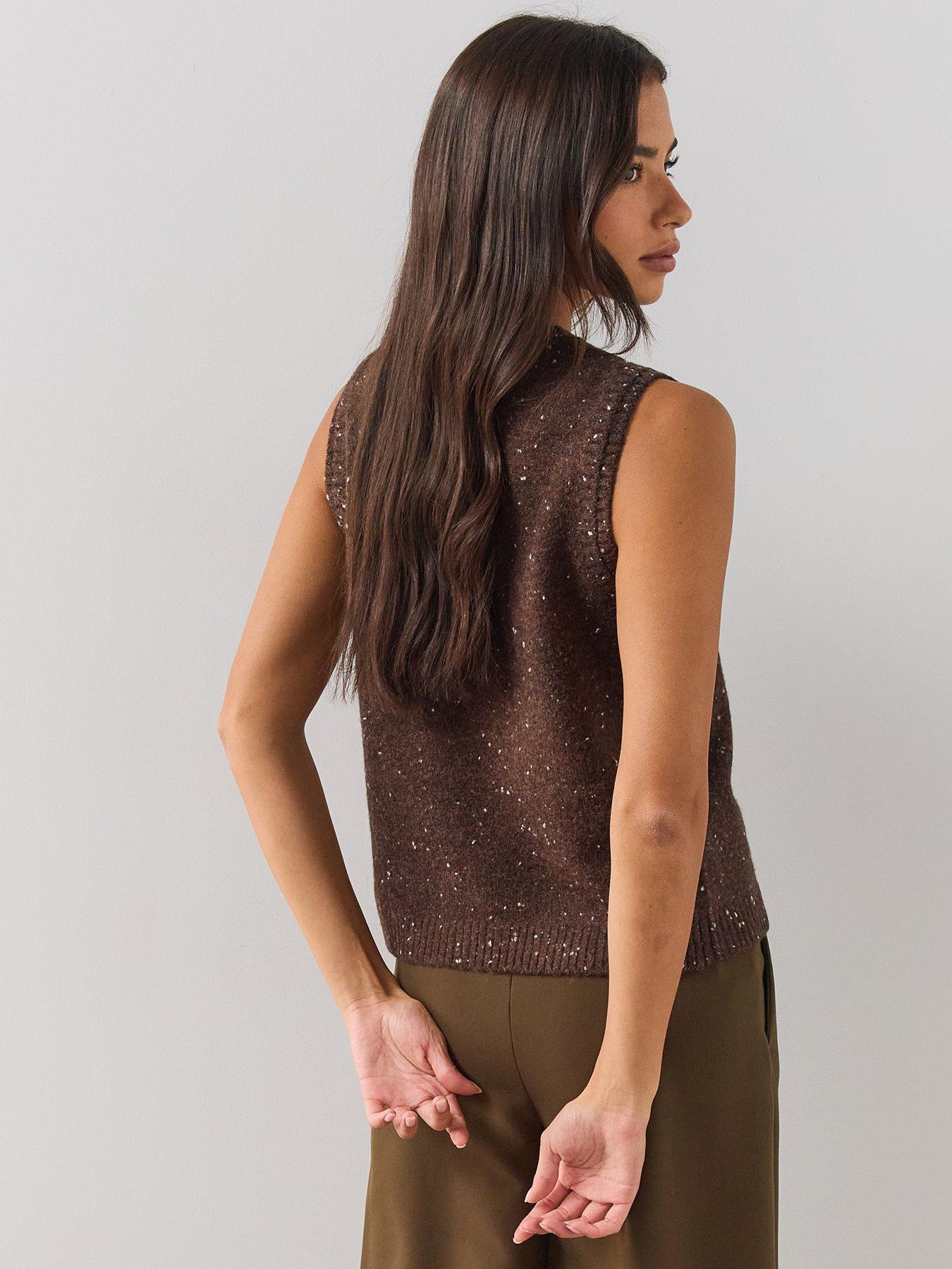 Image 2 of 7 of The Very Collection Fleck Yarn Sleeveless Knitted Tank With Wool - Chocolate