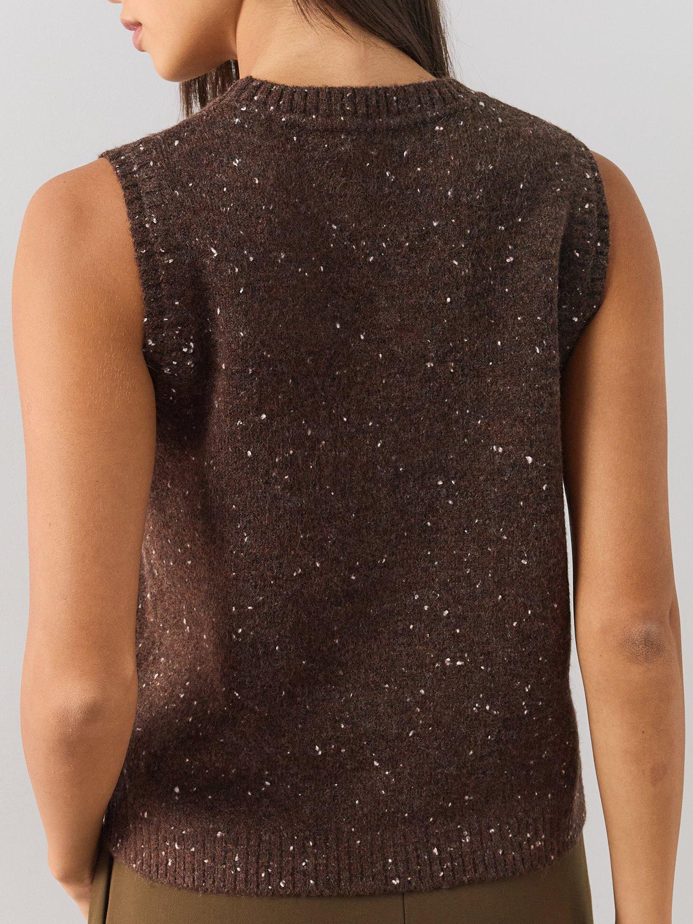 Image 5 of 7 of The Very Collection Fleck Yarn Sleeveless Knitted Tank With Wool - Chocolate