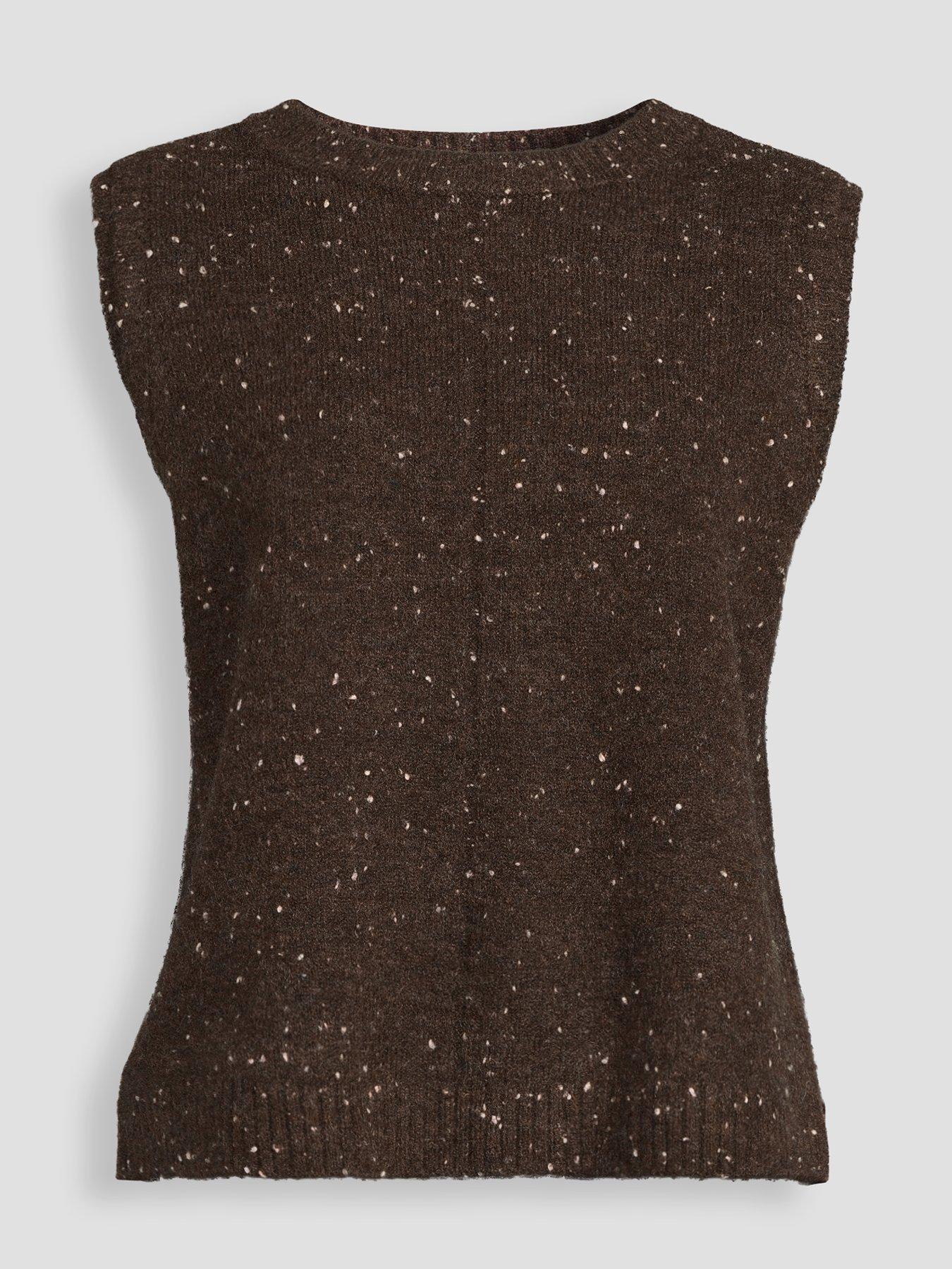 Image 7 of 7 of The Very Collection Fleck Yarn Sleeveless Knitted Tank With Wool - Chocolate