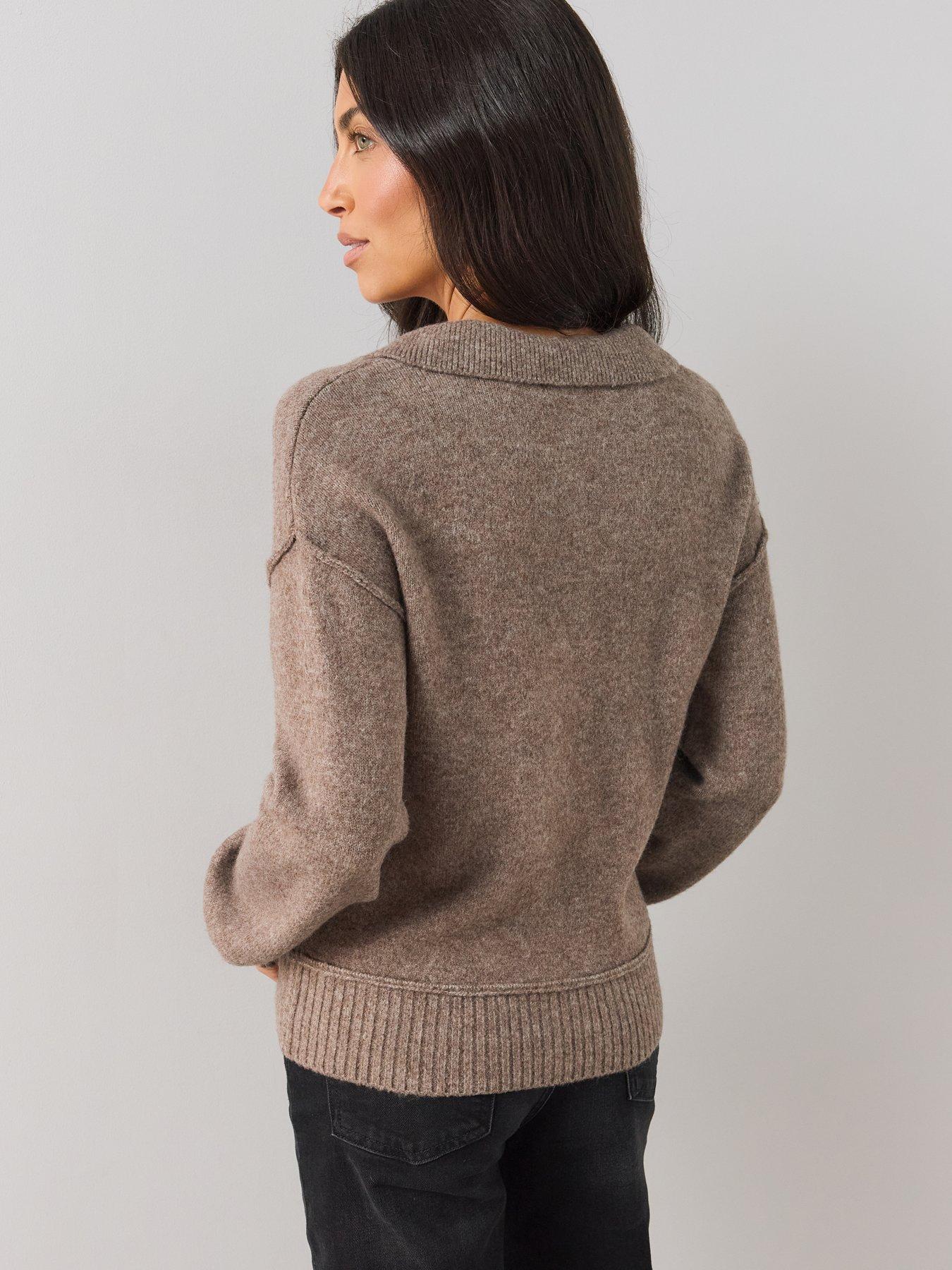 Image 2 of 6 of The Very Collection Womens Style Yarn Collared Jumper With Wool - Brown