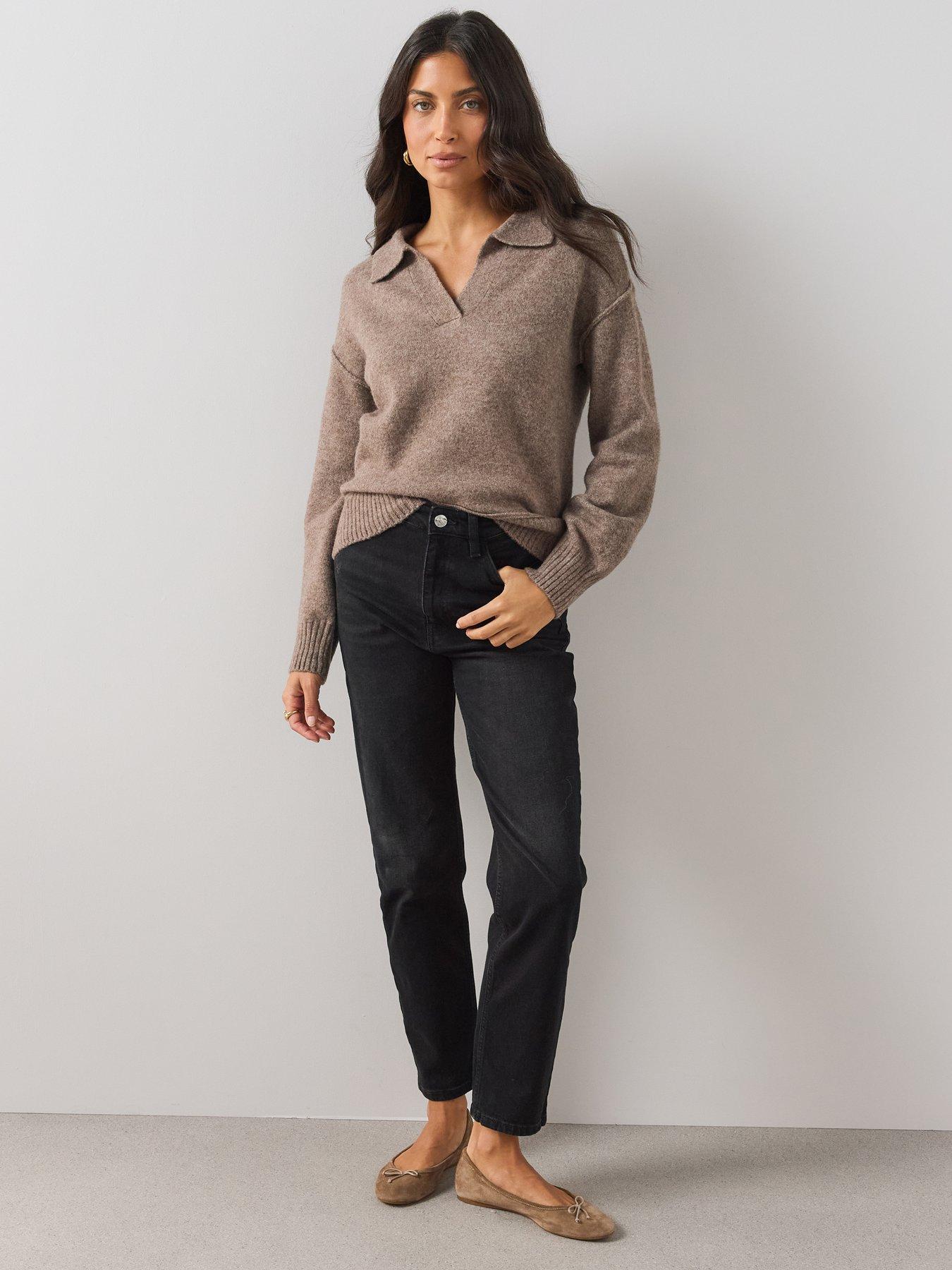 Image 3 of 6 of The Very Collection Womens Style Yarn Collared Jumper With Wool - Brown