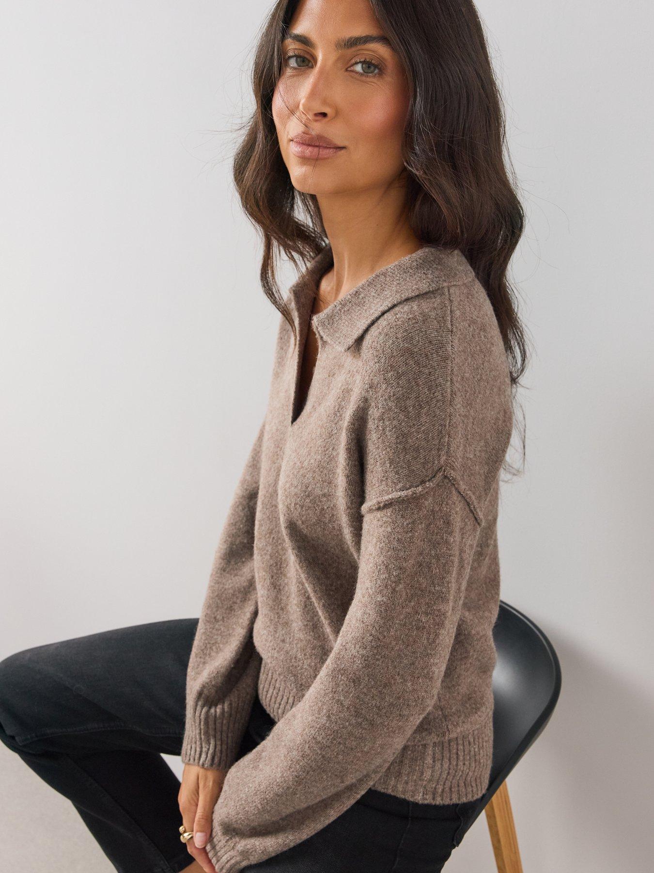 Image 4 of 6 of The Very Collection Womens Style Yarn Collared Jumper With Wool - Brown