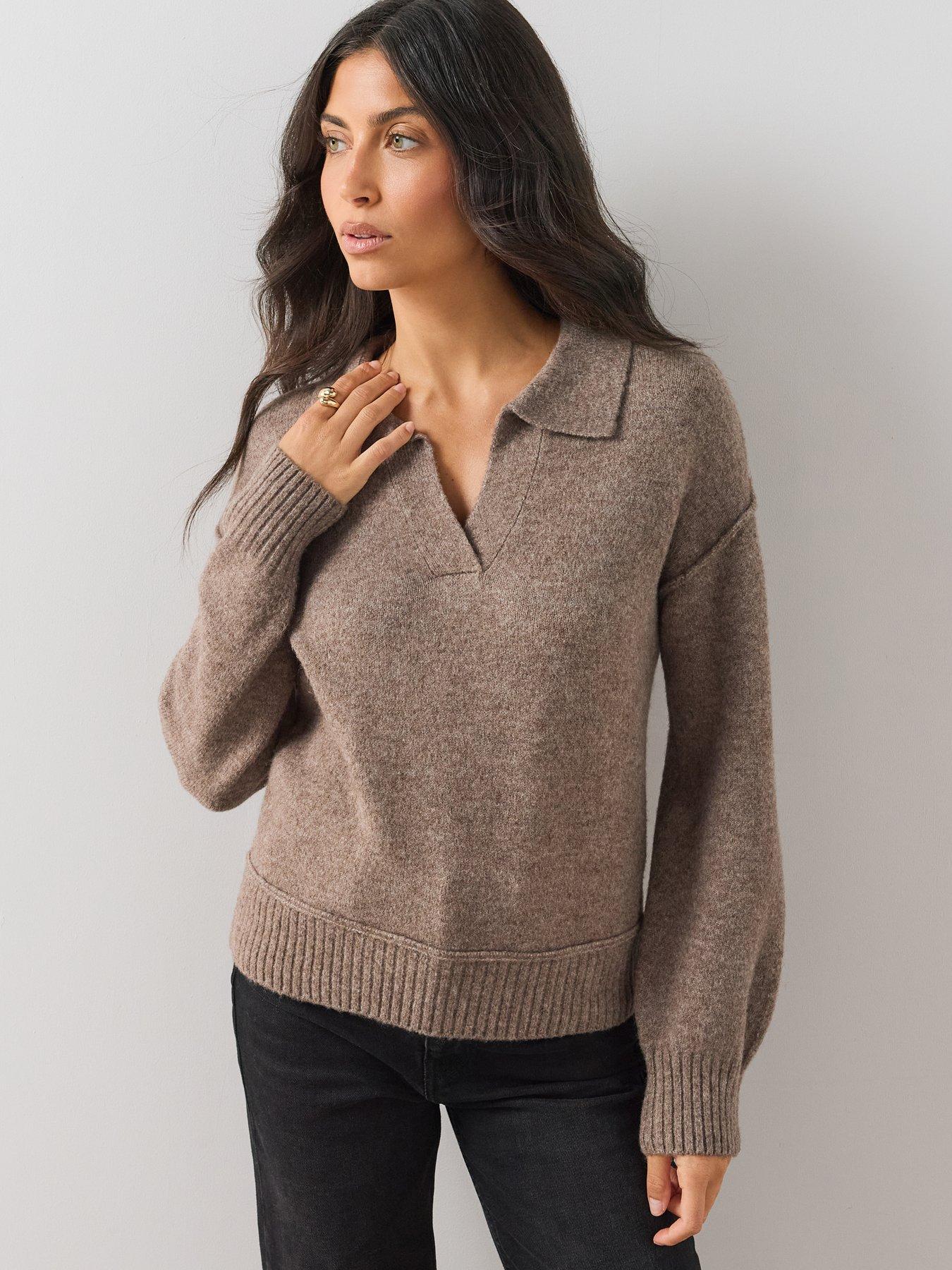 Image 6 of 6 of The Very Collection Womens Style Yarn Collared Jumper With Wool - Brown