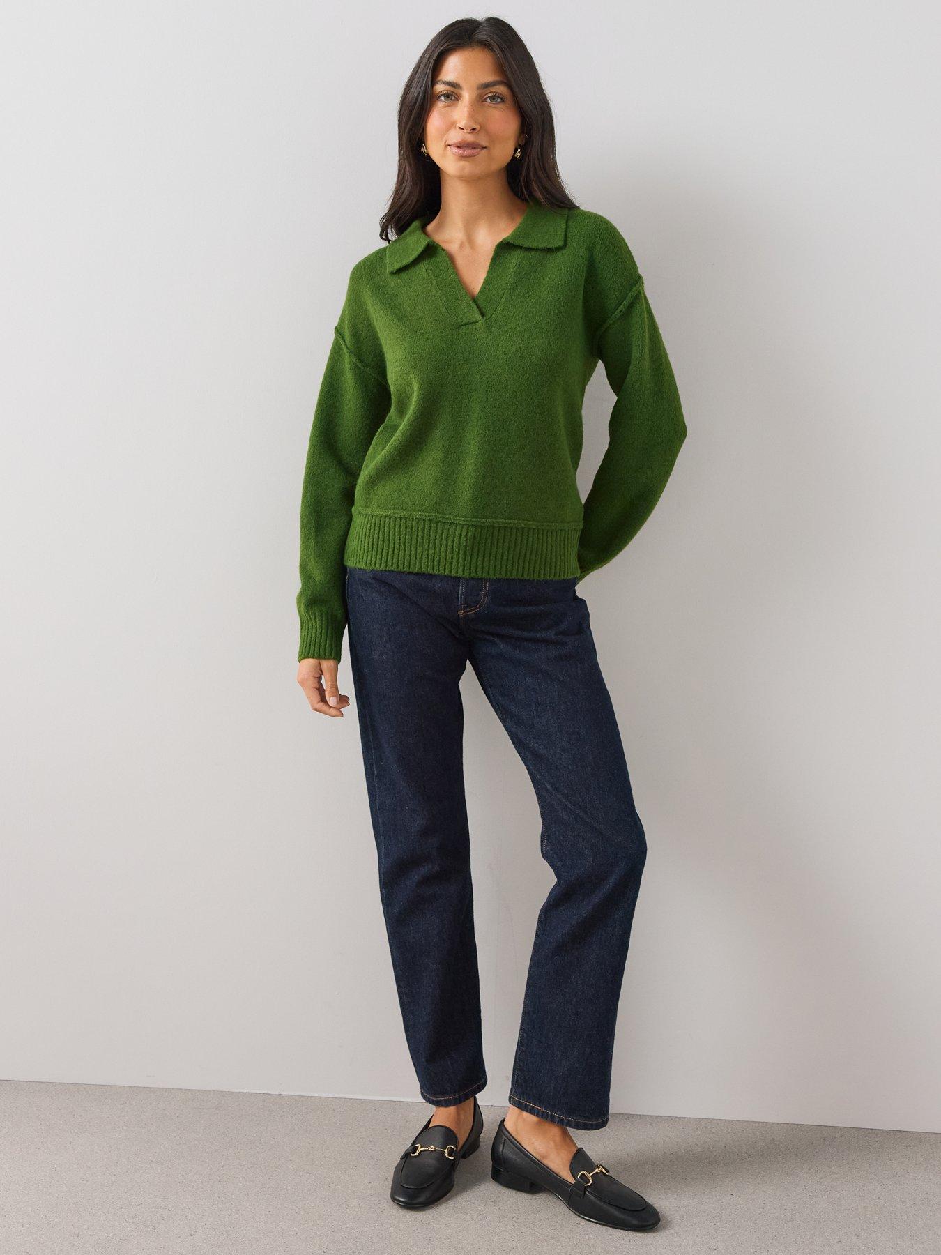 Image 3 of 6 of The Very Collection Style Yarn Collared Jumper With Wool - Green