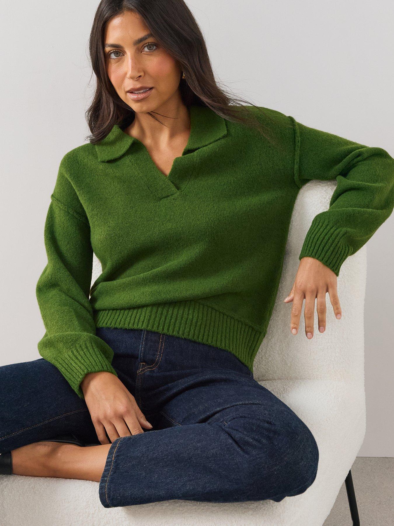 Image 4 of 6 of The Very Collection Style Yarn Collared Jumper With Wool - Green