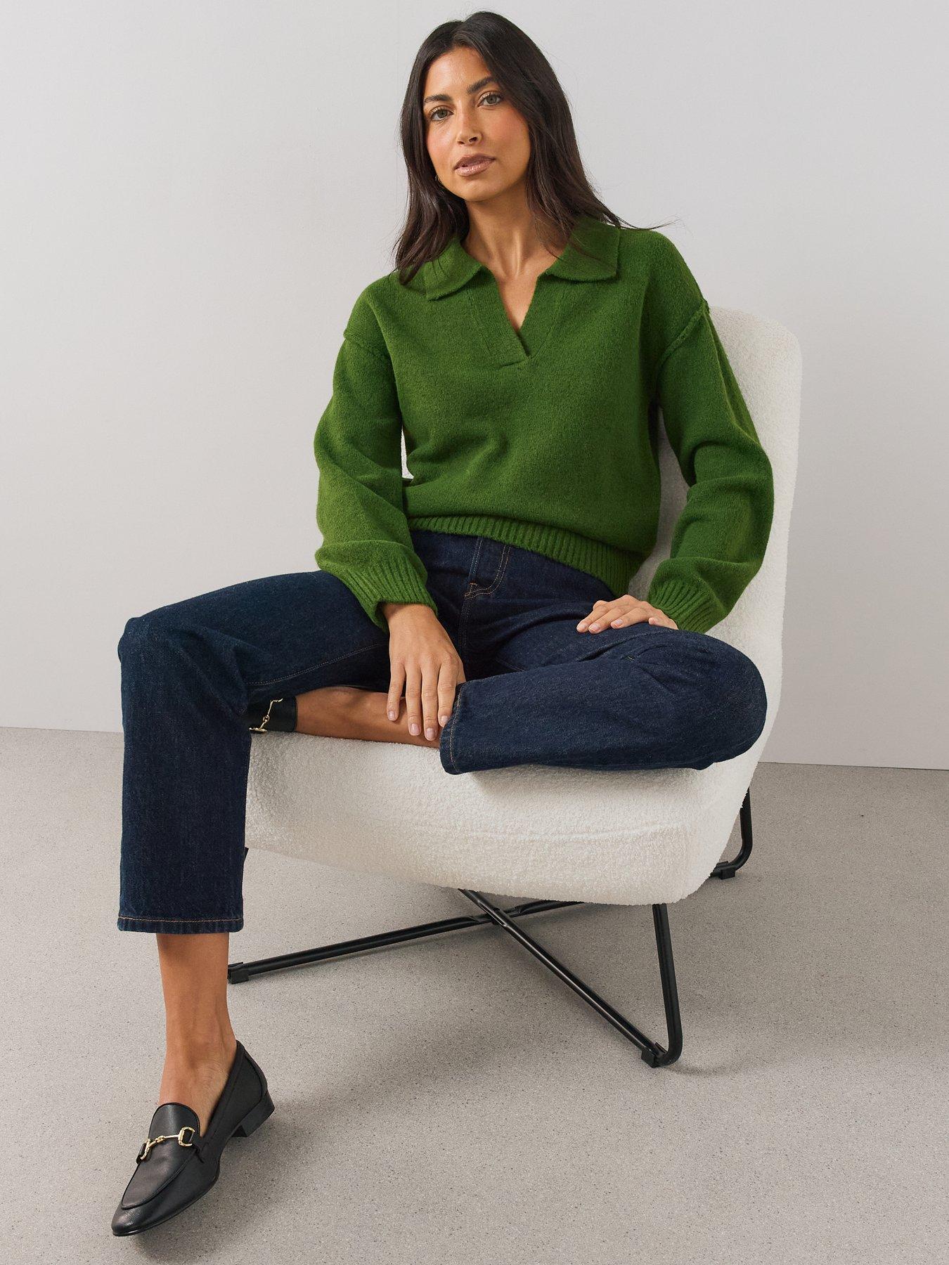 Image 5 of 6 of The Very Collection Style Yarn Collared Jumper With Wool - Green