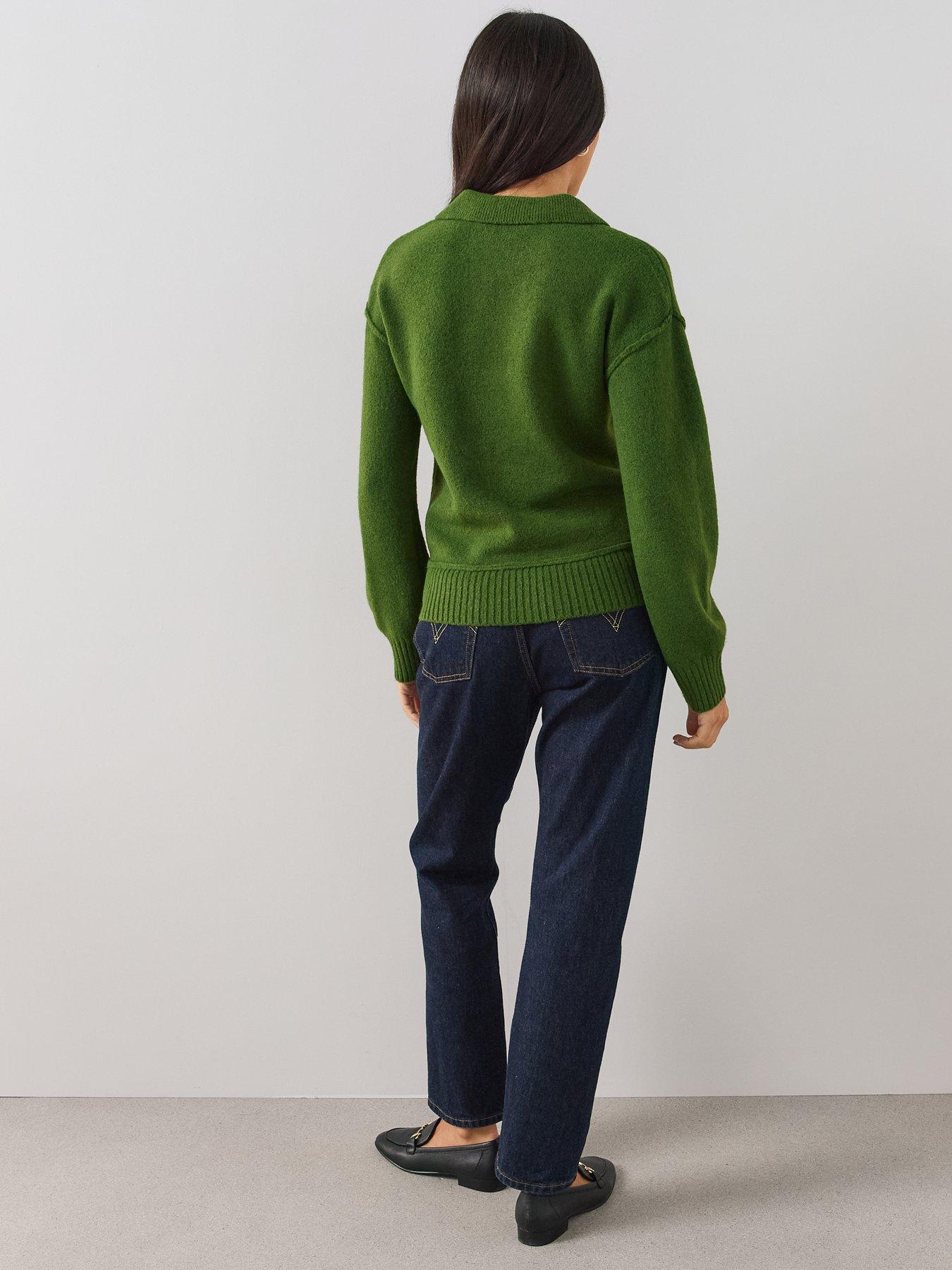 Image 6 of 6 of The Very Collection Style Yarn Collared Jumper With Wool - Green