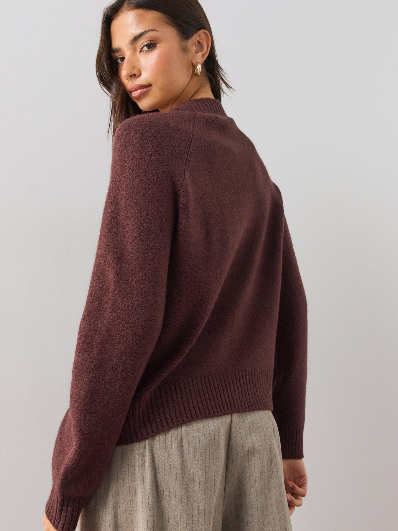 Image 2 of 6 of The Very Collection Style Yarn V Neck Cardigan With Wool - Burgundy