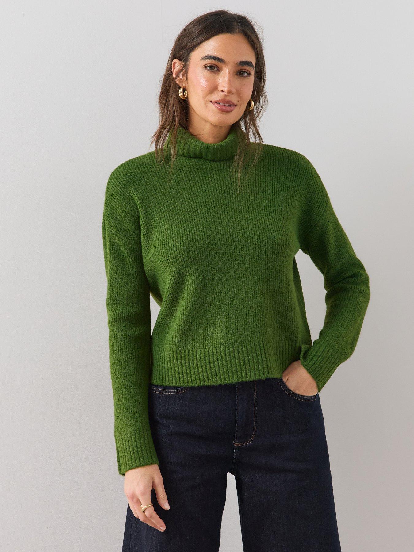 Image 1 of 6 of The Very Collection Womens Style Yarn Roll Neck Ribbed Jumper - Green