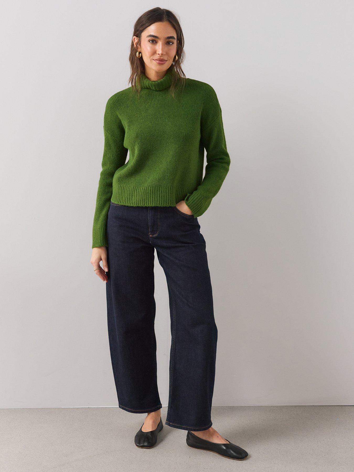 Image 3 of 6 of The Very Collection Womens Style Yarn Roll Neck Ribbed Jumper - Green