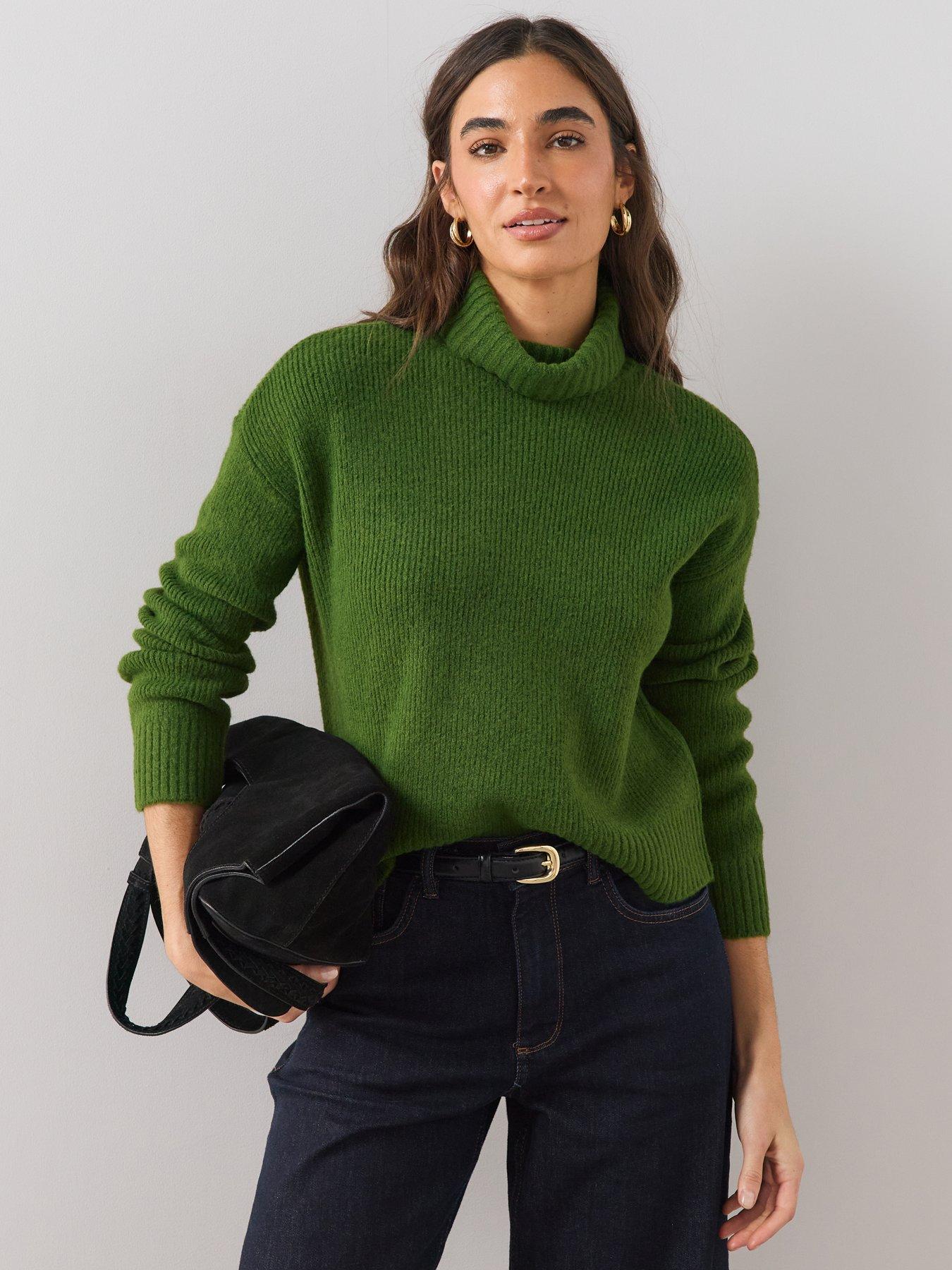 Image 5 of 6 of The Very Collection Womens Style Yarn Roll Neck Ribbed Jumper - Green
