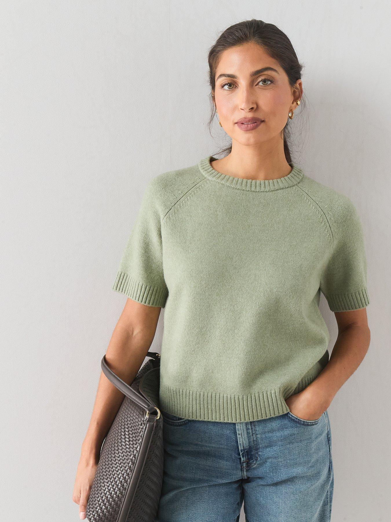 The Very Collection Cosy Yarn Short Sleeve Jumper With Wool - Green