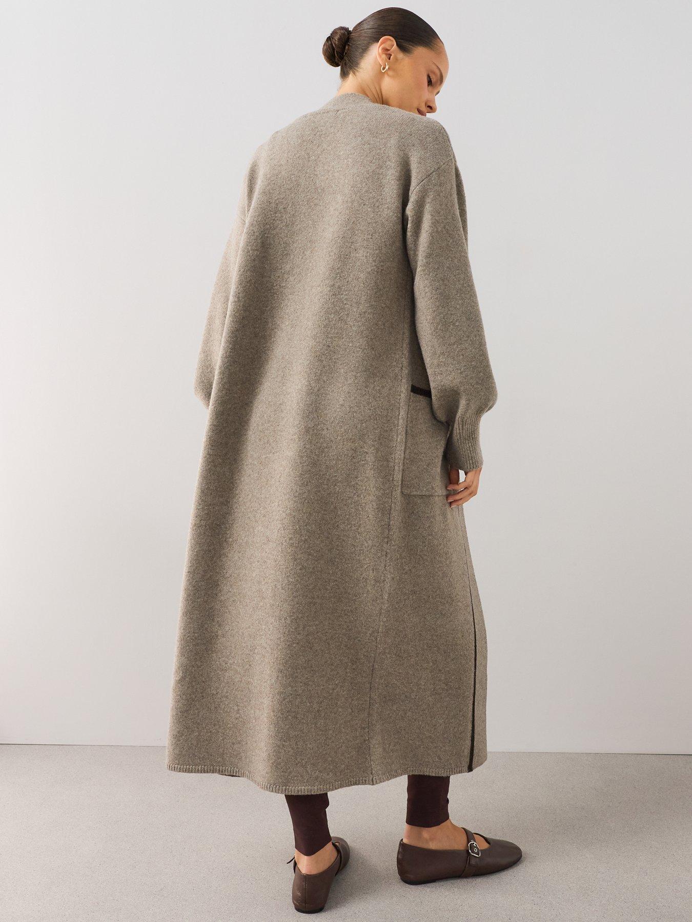 Image 2 of 7 of The Very Collection Edge To Edge Maxi Cardigan With Tipping - Brown