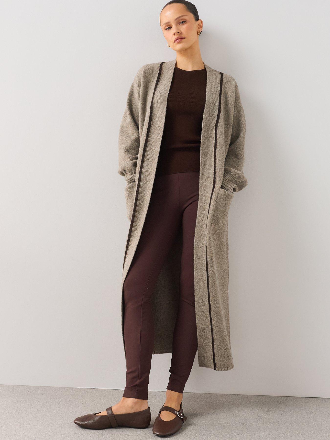 Image 3 of 7 of The Very Collection Edge To Edge Maxi Cardigan With Tipping - Brown