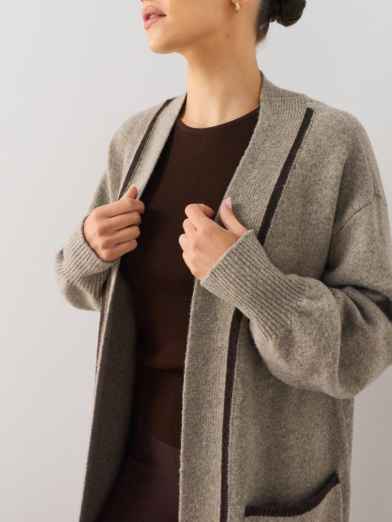 Image 4 of 7 of The Very Collection Edge To Edge Maxi Cardigan With Tipping - Brown