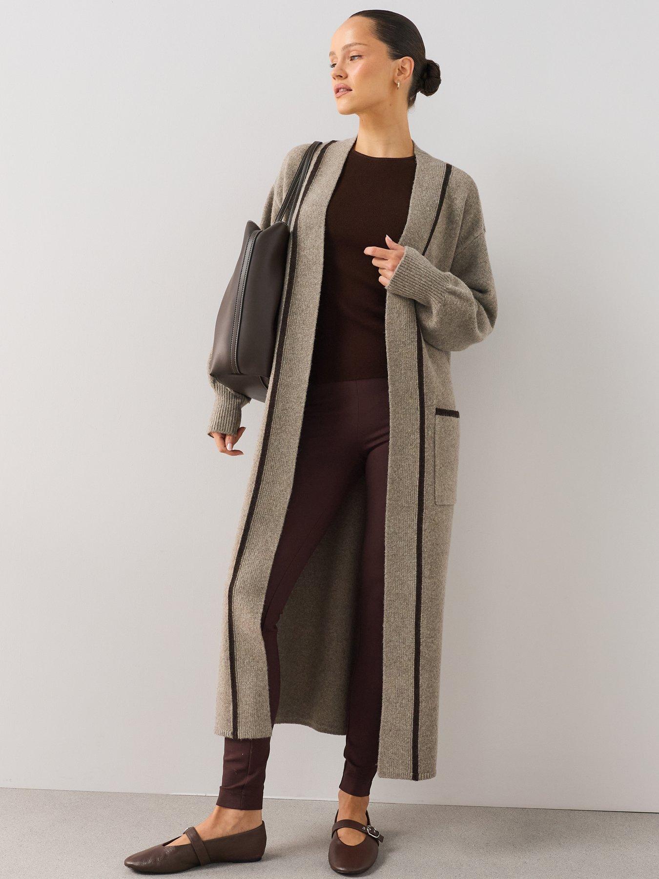 Image 5 of 7 of The Very Collection Edge To Edge Maxi Cardigan With Tipping - Brown
