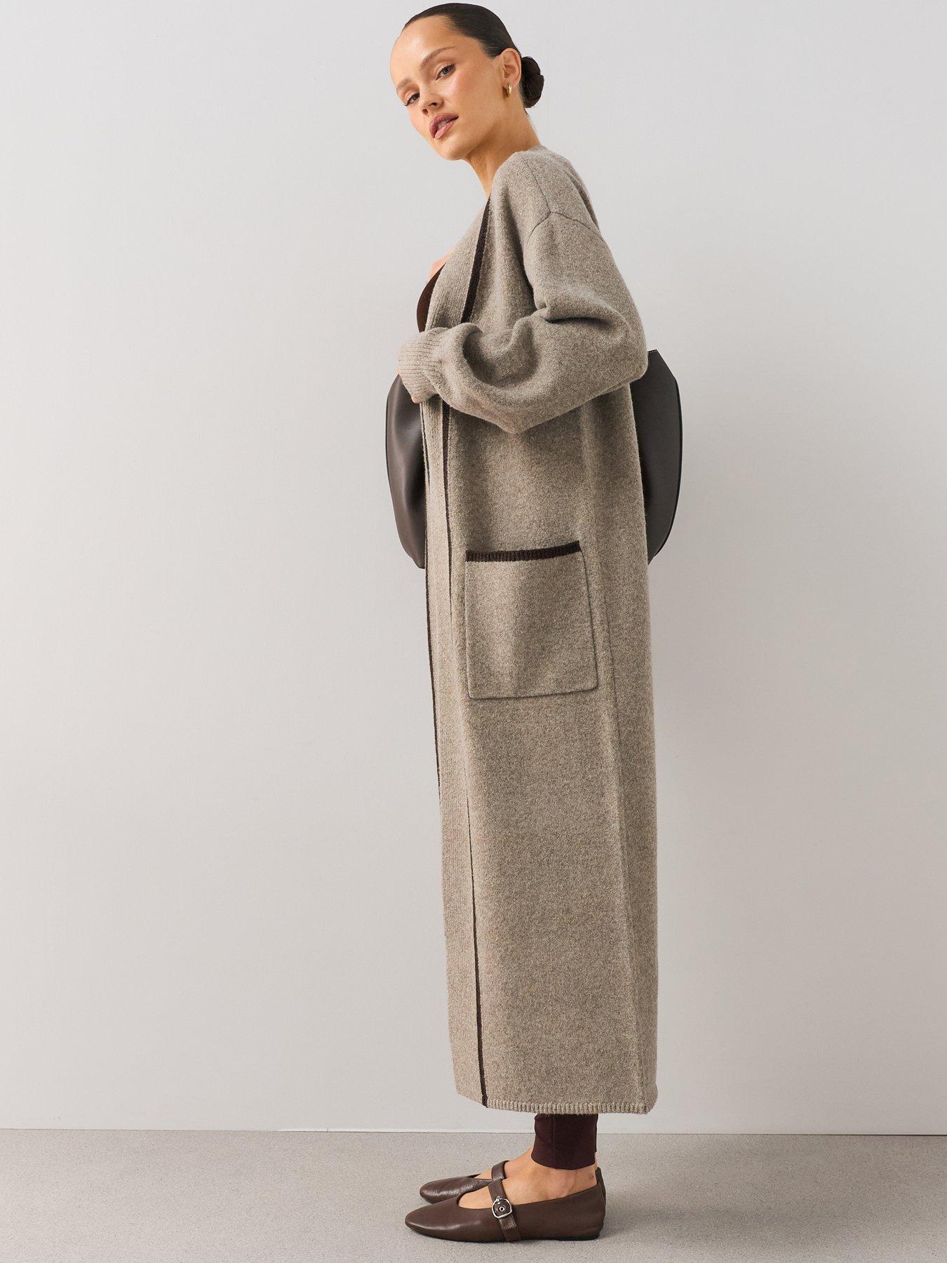 Image 6 of 7 of The Very Collection Edge To Edge Maxi Cardigan With Tipping - Brown