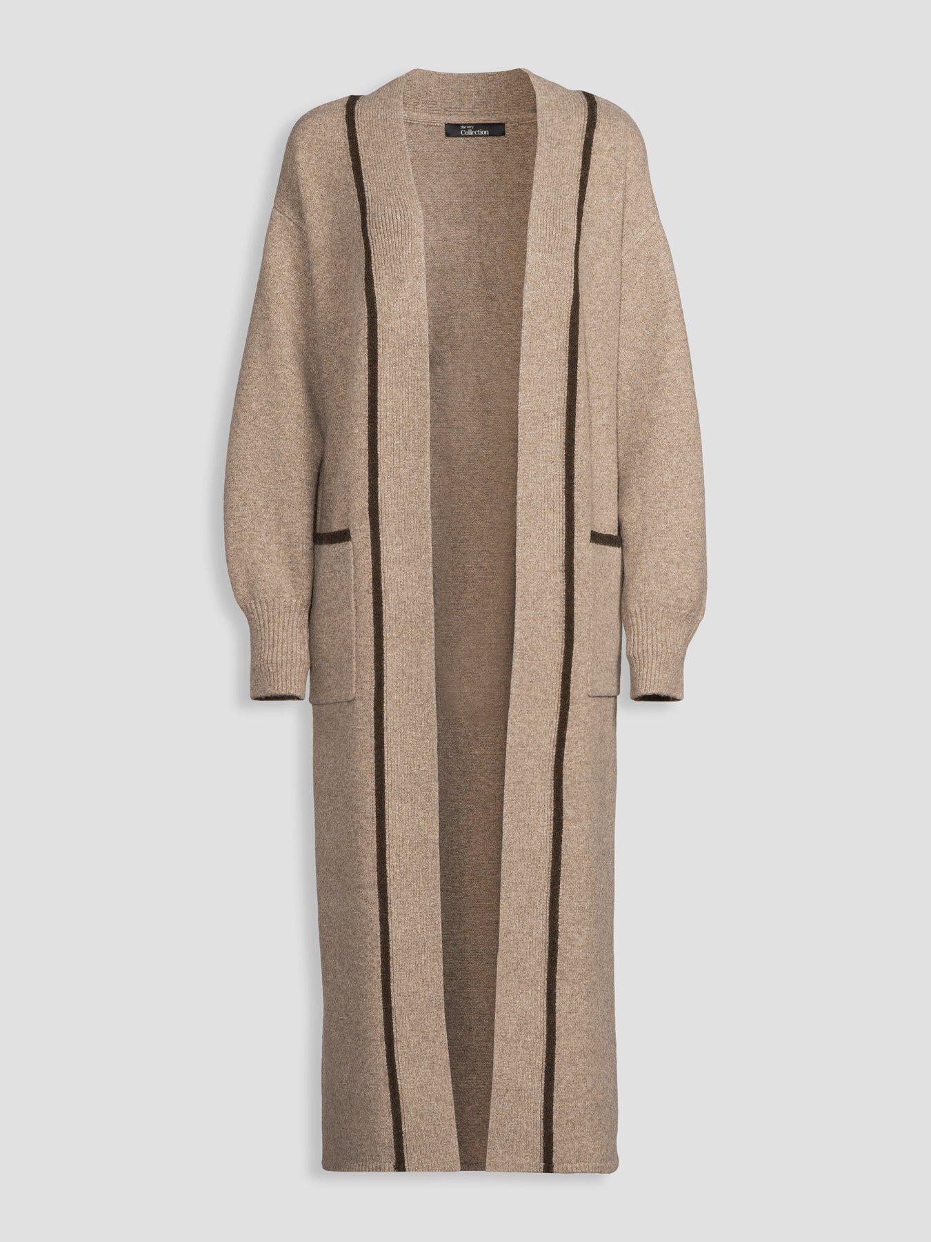 Image 7 of 7 of The Very Collection Edge To Edge Maxi Cardigan With Tipping - Brown