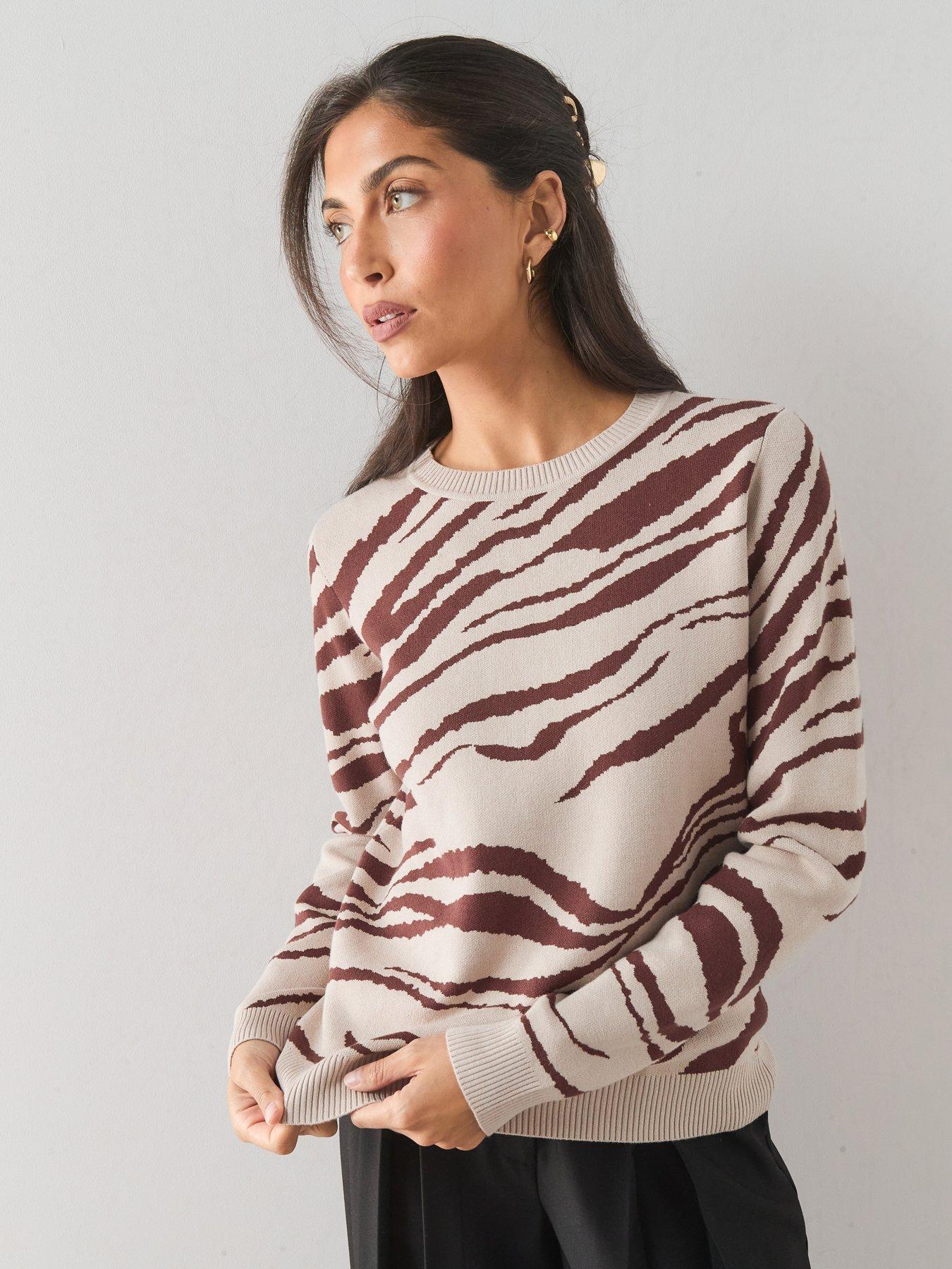 The Very Collection Classic Comfort Crew Neck Jumper With Animal Jaquard - Brown