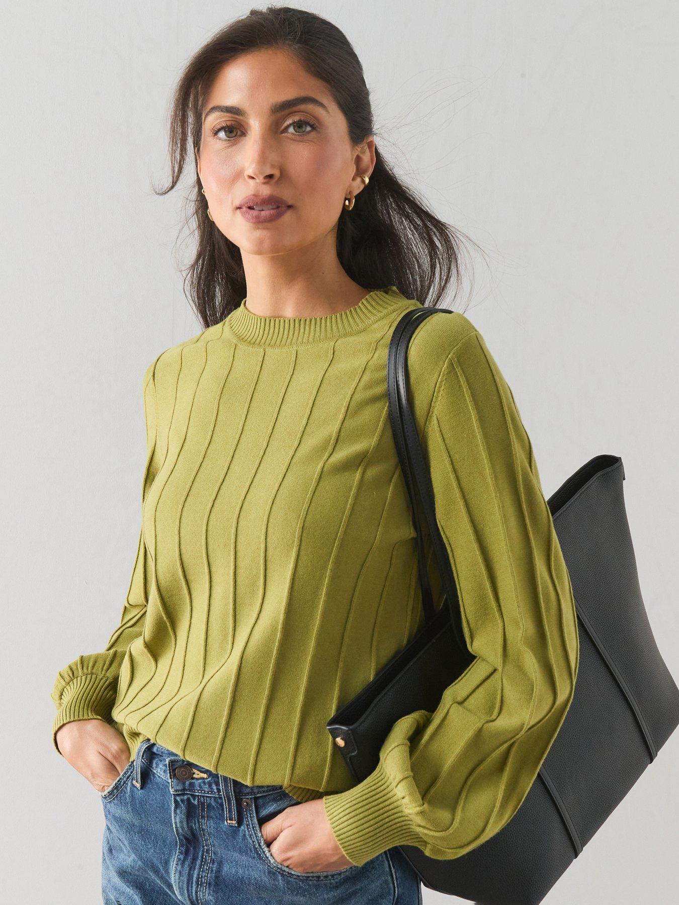 The Very Collection Classic Comfort Crew Neck Stitch Interest Jumper - Green