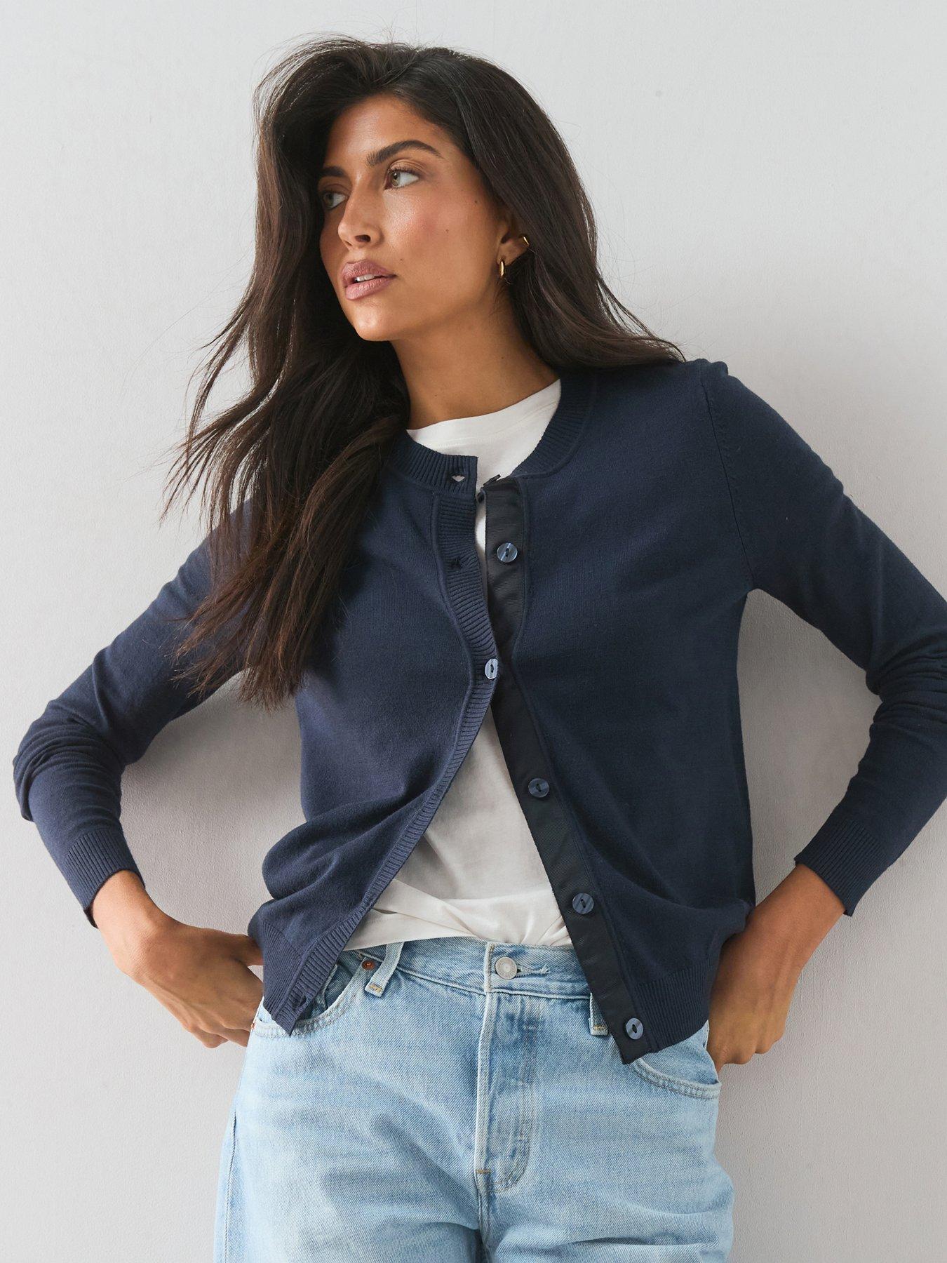 Image 1 of 7 of The Very Collection Classic Comfort Crew Neck Cardigan - Navy