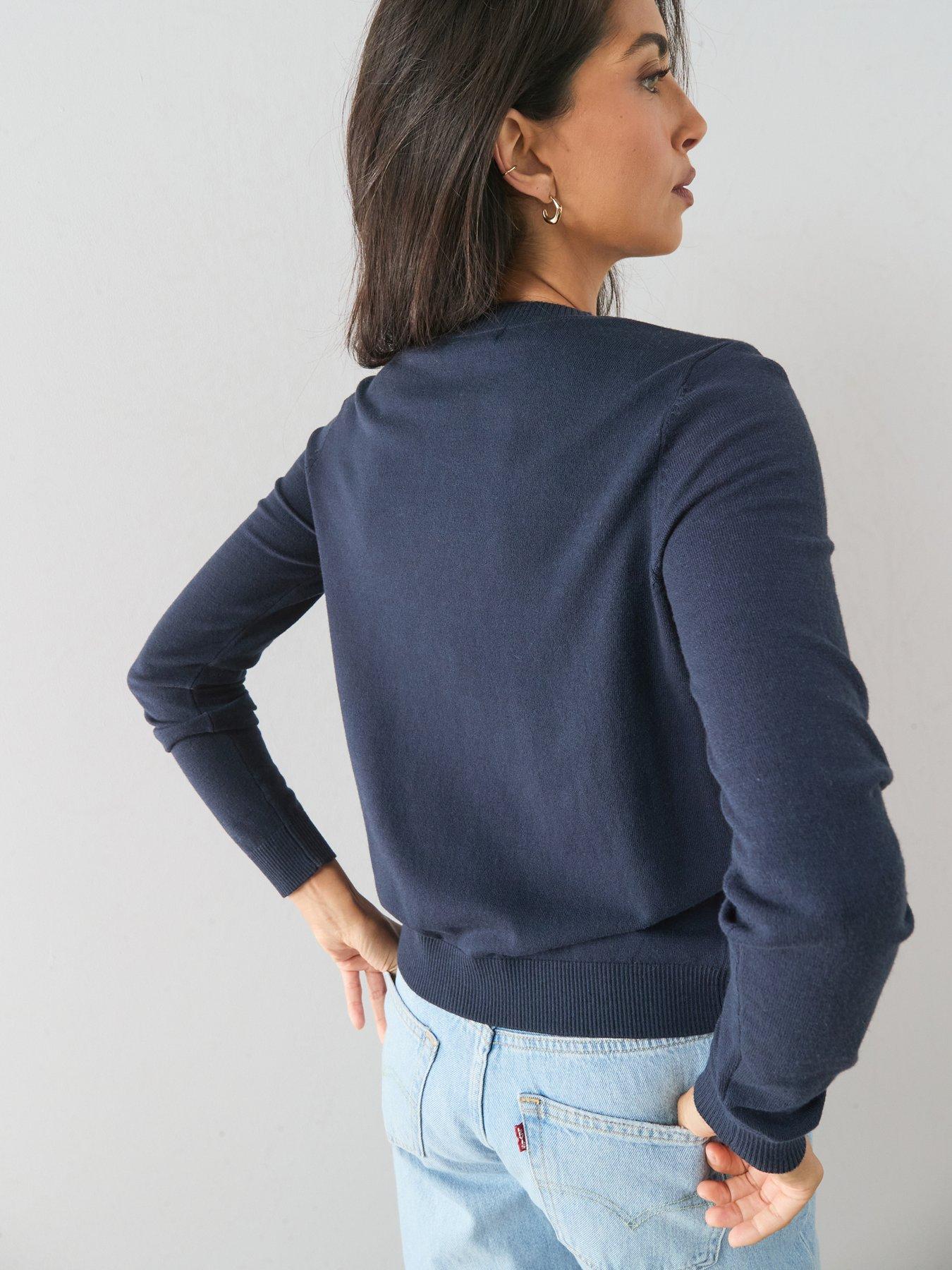 Image 2 of 7 of The Very Collection Classic Comfort Crew Neck Cardigan - Navy